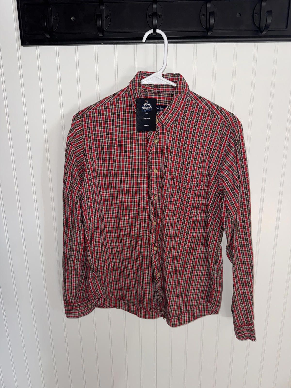 Balenciaga BKLE Men's Red Plaid Button-Up Shirt Large Size US L / EU 52-54 / 3 - 1 Thumbnail