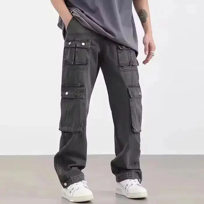 Japanese Brand Gray Color Streetwear Y2K Straight Cargo Pant Size US 32 / EU 48 - 2 Thumbnail