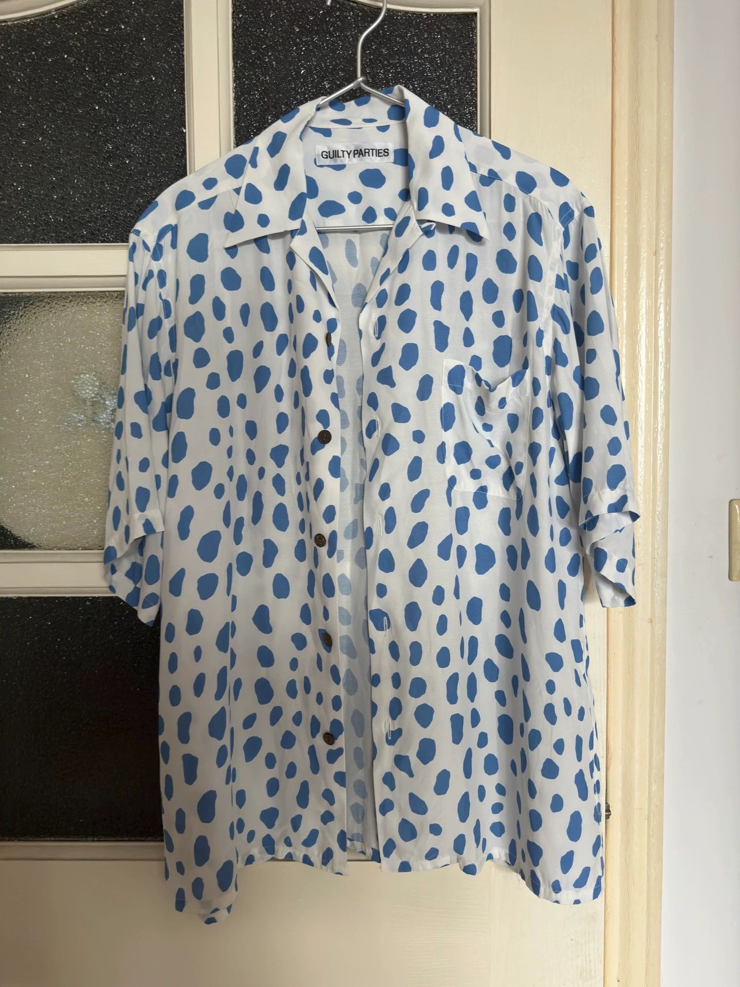 トップス WACKO MARIA BLUE ORANGE LEOPARD PRINT XL Wacko Maria - Leopard Cotton-Jacquard Cardigan - Blue Wacko