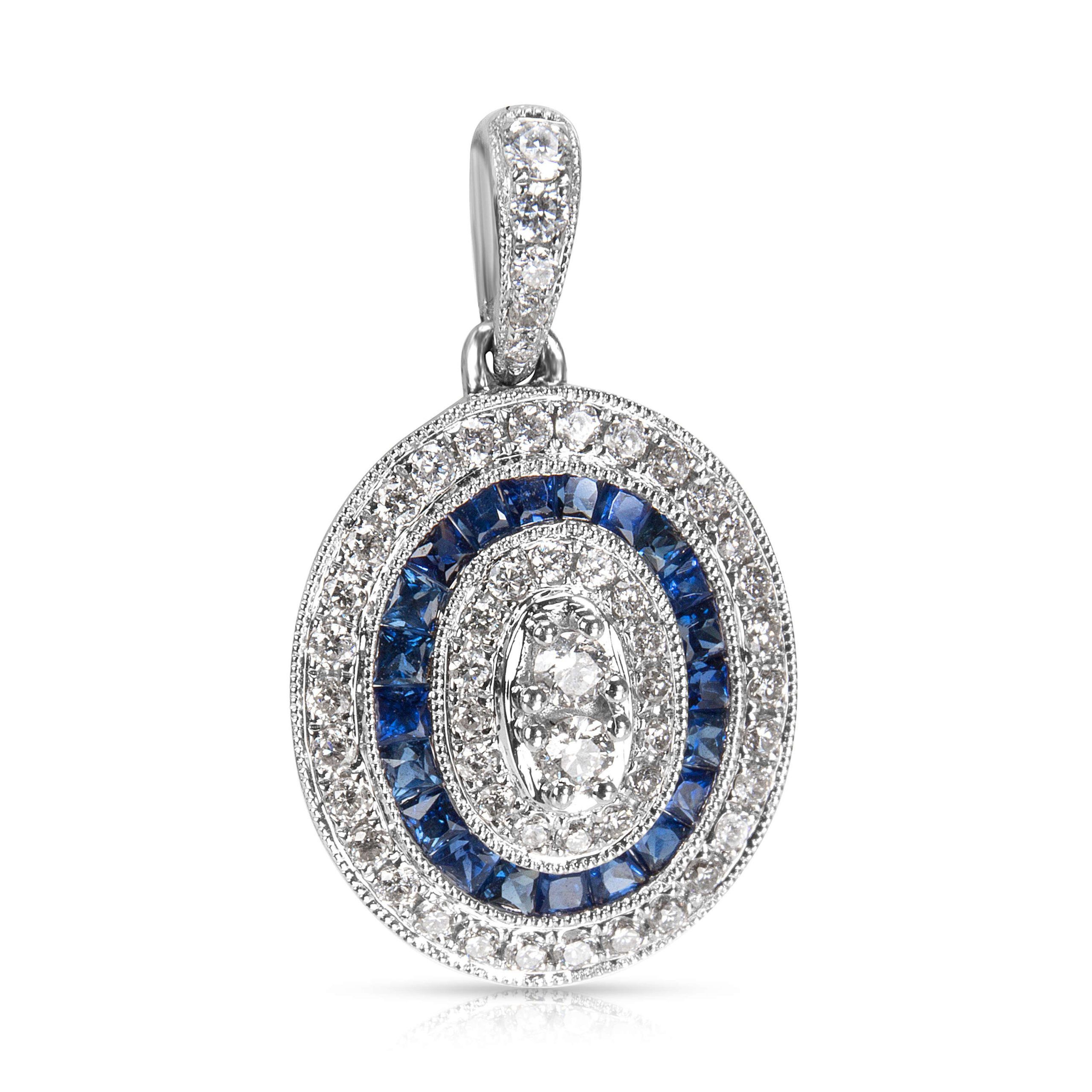 image of Tiffany Co Sapphire & Diamond Oval Halo Pendant In 18K White Gold (1.08 Ctw), Women's