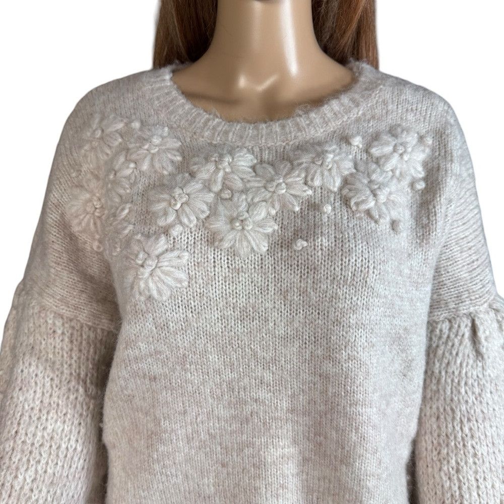 Other NWT New DRA Oatmeal Cynthia Floral Embroidered Wool Blend S Size S / US 4 / IT 40 - 2 Thumbnail