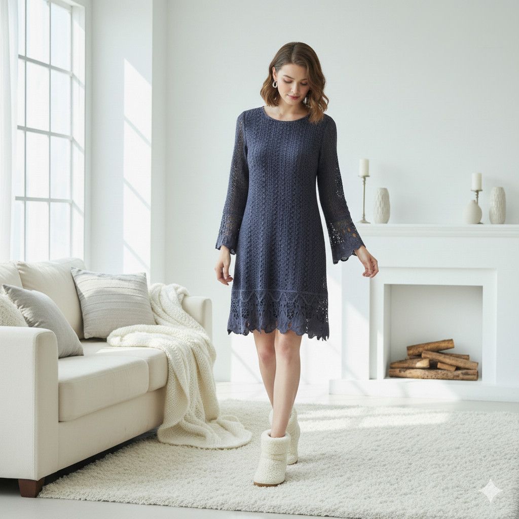 Other Mikarose Size S/M Dress Lydia Dusty Blue Crochet Overlay Size S / US 4 / IT 40 - 11 Thumbnail