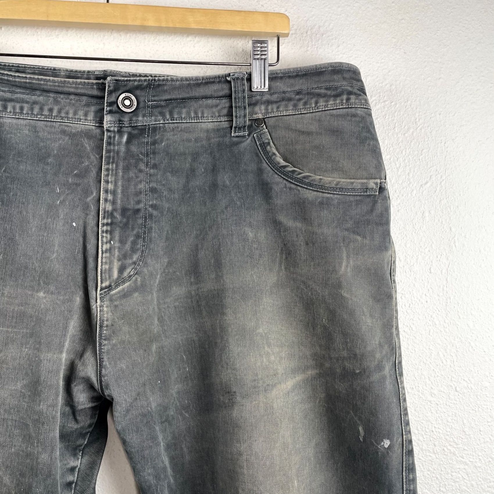 Denime Kuhl Rebel Pants Mens 40x32 Grey Vintage Patina Dye Denim Twill Hiking Workwear Carpenter Regular Straight 5-Pocket USA Outdoor Mens Size US 40 / EU 56 - 6 Thumbnail