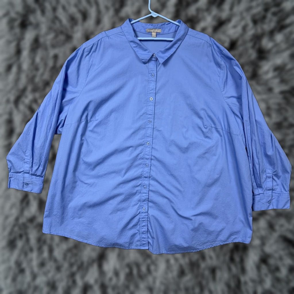 Vintage VINTAGE? No. Woman Within Button-Up Tunic Shirt Women 5X Blue Cotton Long Sleeve Casual Workwear Preppy Size XXL / US 16-18 / IT 52-54 - 1 Thumbnail