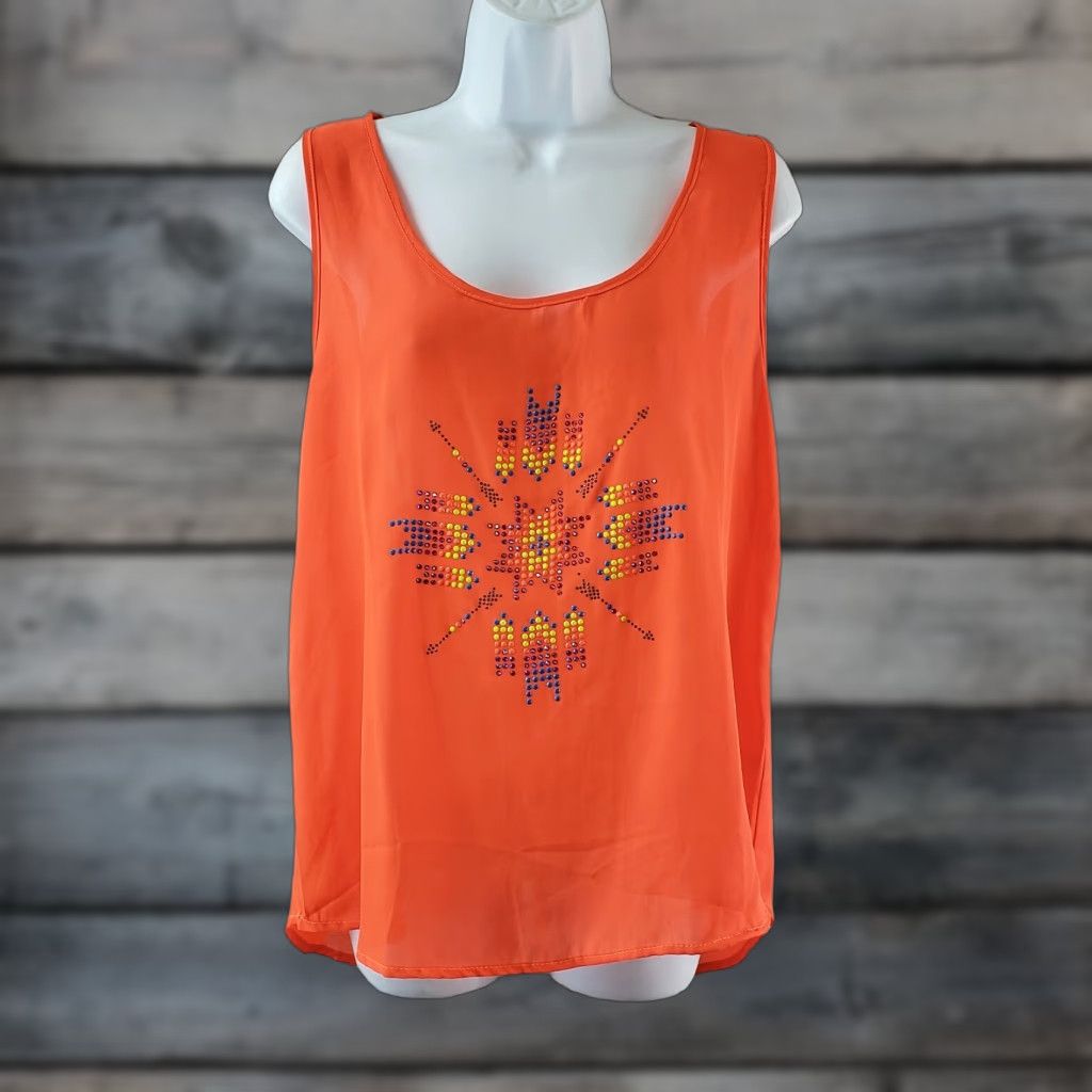 Vintage UMGEE Tank Top Womens L Orange Embellished Cutouts Scoop Neck Shirt Adult Girls Womens? Size L / US 10 / IT 46 - 1 Thumbnail