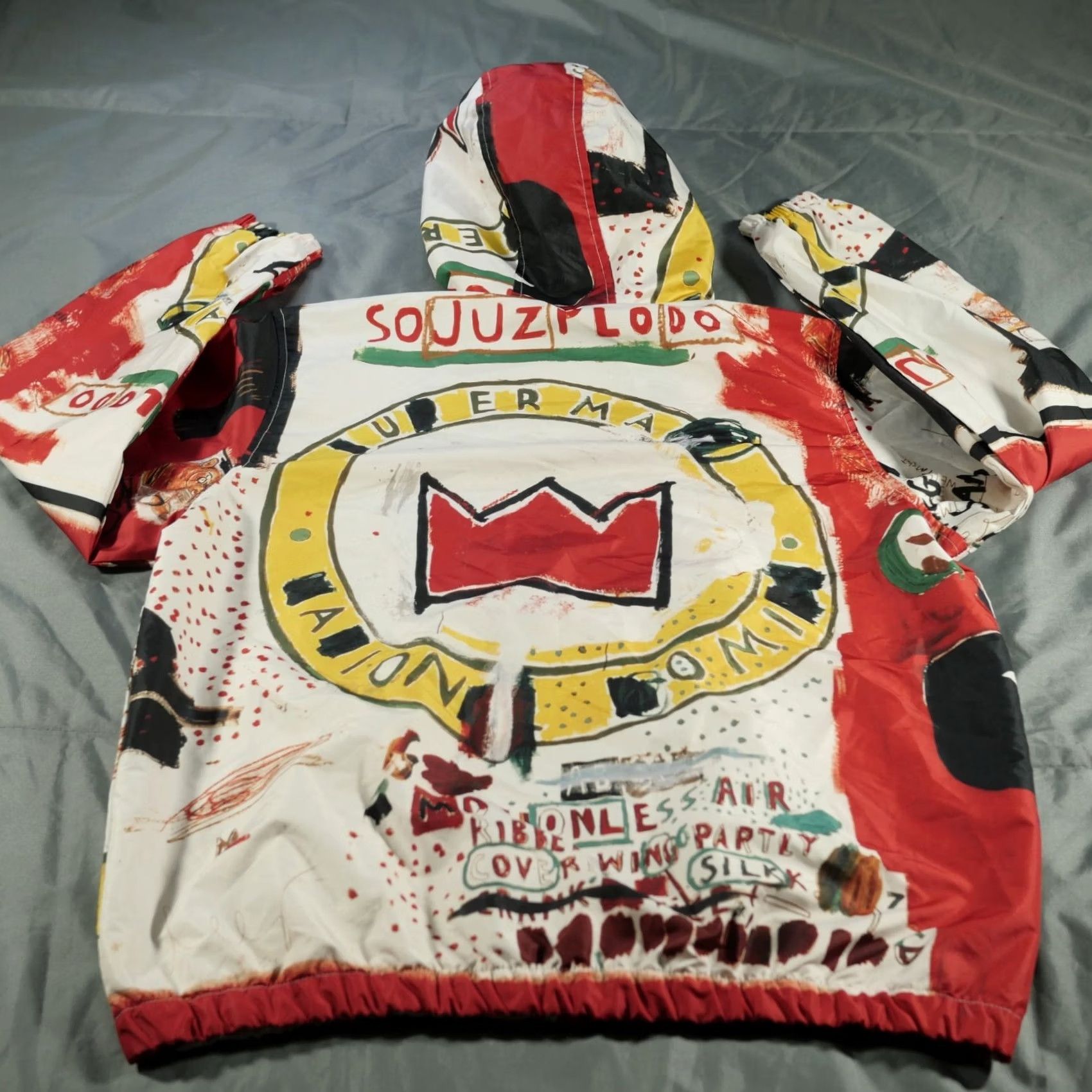 Members Only Members Only Jacket Mens L White Jean Michel Basquiat Hooded Windbreaker Art Size US 33 - 2 Thumbnail