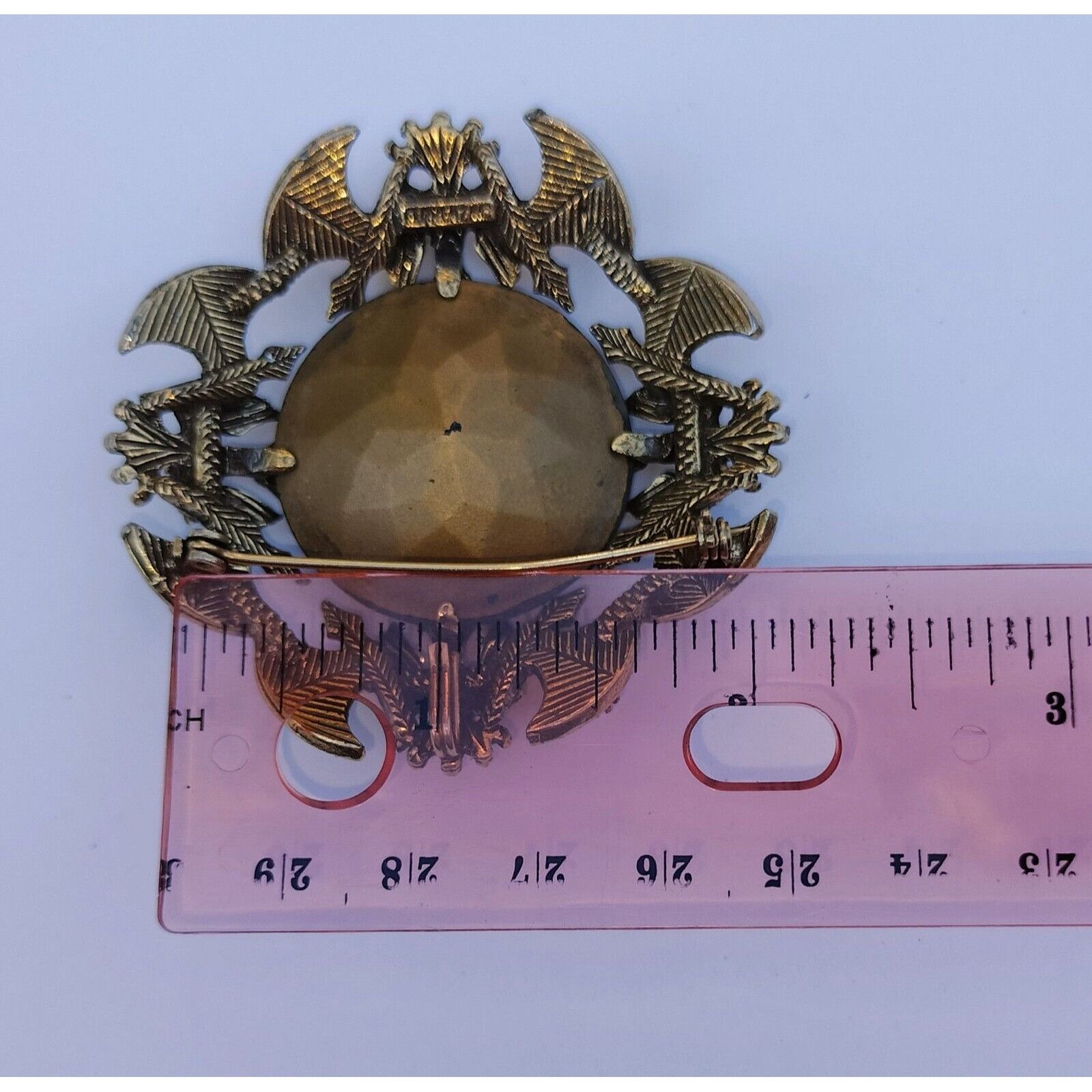 Vintage Florenza Brooch Cognac Faceted Glass AB Stones Coat Arms Pen Size ONE SIZE - 21 Thumbnail