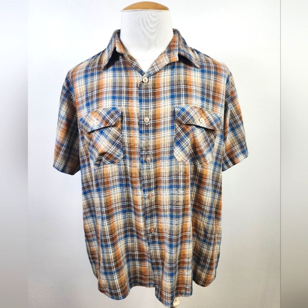 Other Big Mac Plaid Short Sleeve Shirt Blue and Brown XL Size US XL / EU 56 / 4 - 1 Thumbnail