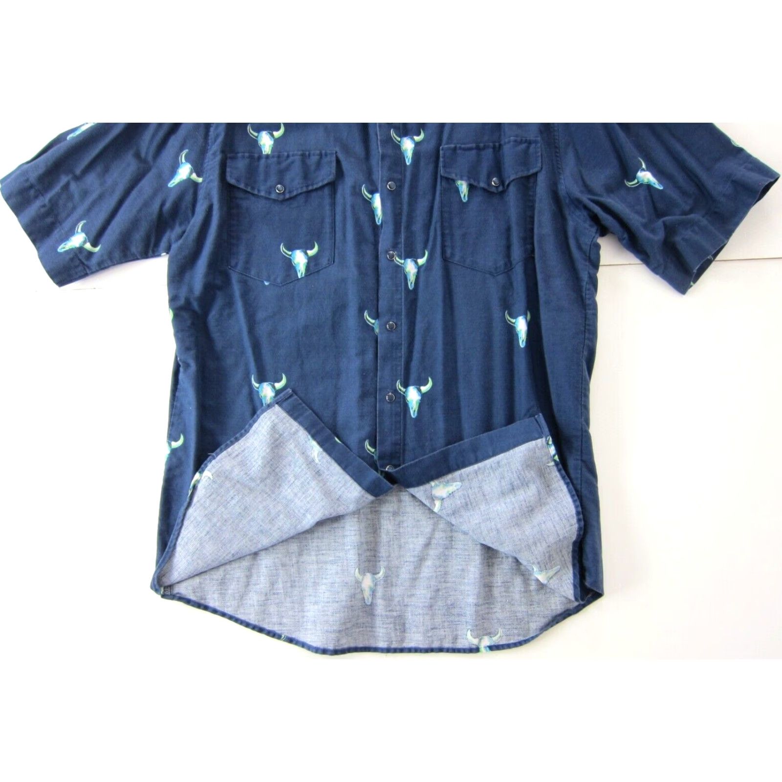 Roper Roper Shirt Men XL Blue Green Bull Skull Western Short Sleeve Button Down Rodeo Size US XL / EU 56 / 4 - 5 Thumbnail