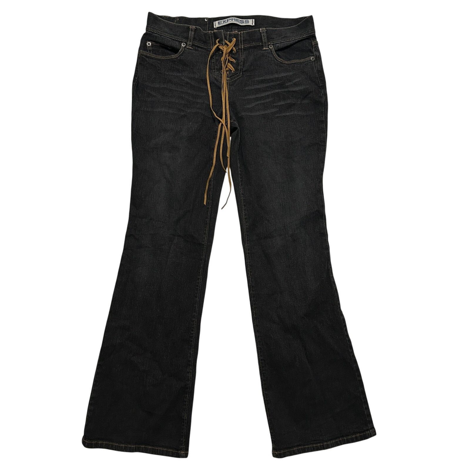 Express Express Flared Bootcut Western Tie Front Black Denim Jeans Size 32" / US 10 / IT 46 - 1 Thumbnail