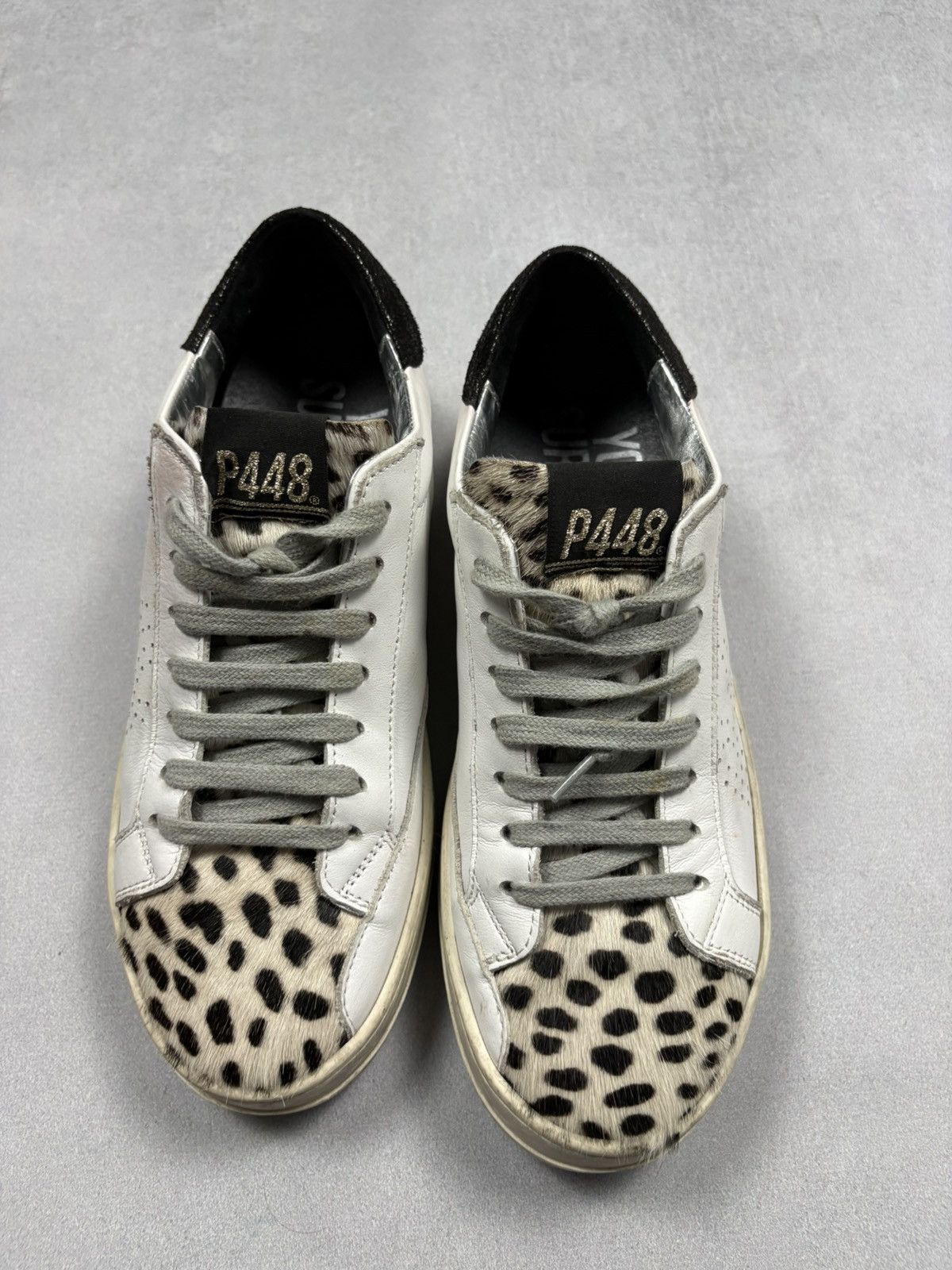 P448 P448 John White Leather Sneakers Leopard Pony Hair Toe 37 Size US 7 / IT 37 - 1 Thumbnail