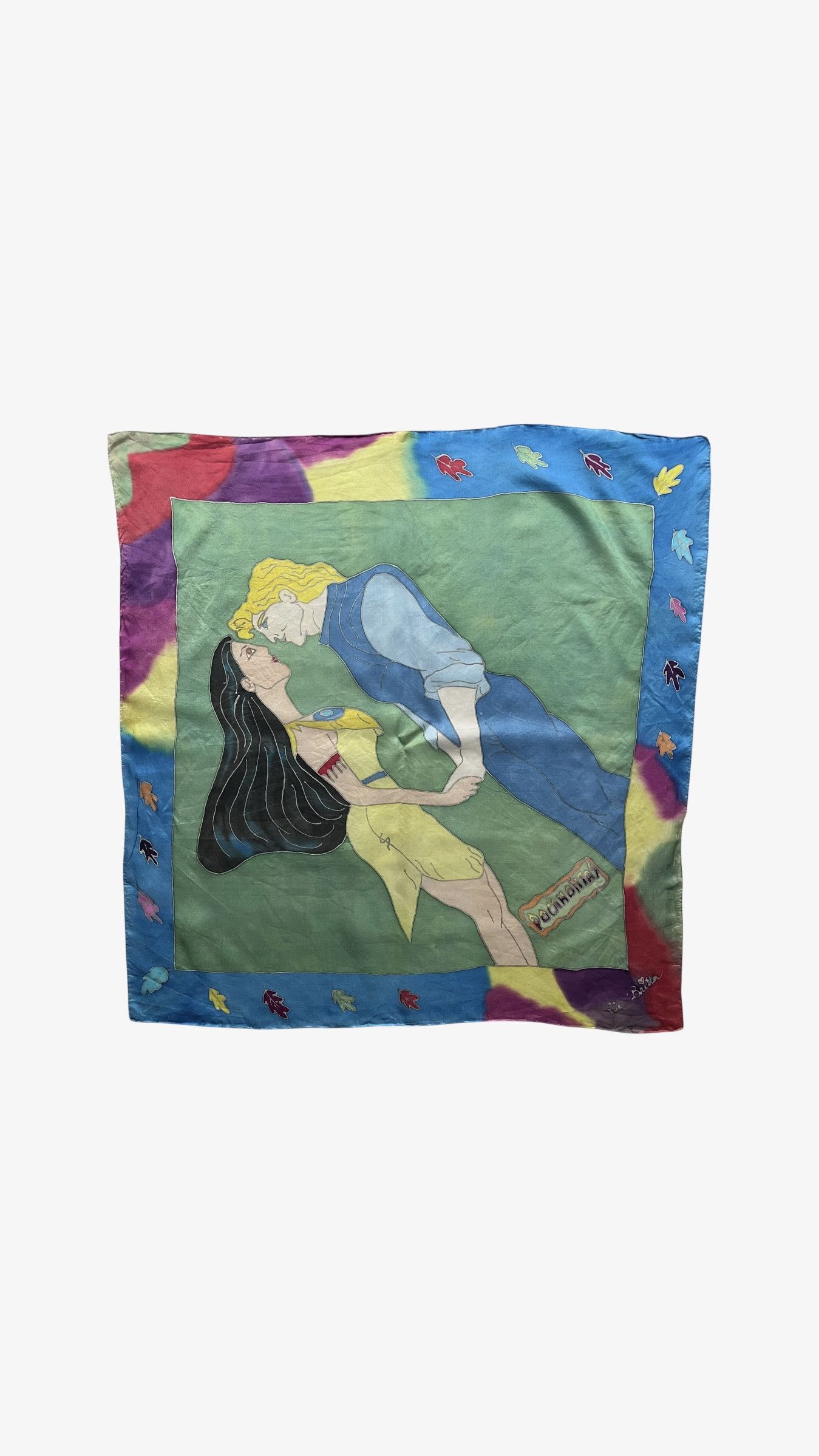 Disney Vintage 90s Disney Pocahontas Floral Hand Painted Silk Scarf Size ONE SIZE - 1 Thumbnail