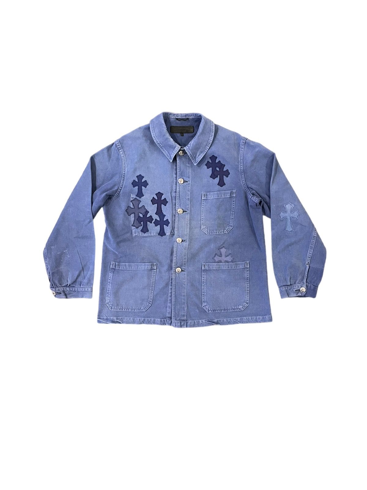 Pre-owned Chrome Hearts Cross Patch Vintage French Bleu Work Shirt