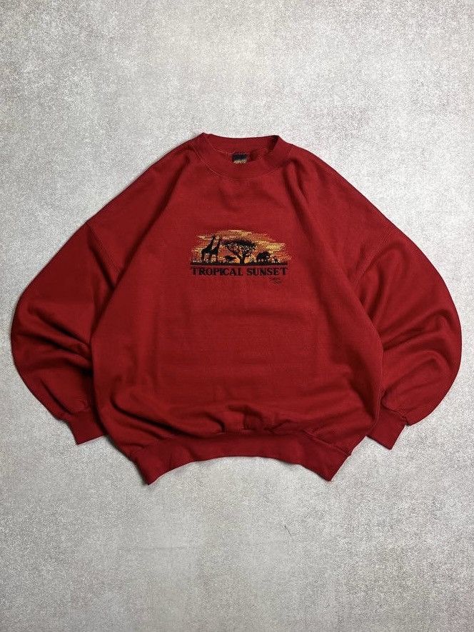 Vintage Vintage Tropical Sunset Embroidery Boxy Sweatshirt L Size US L / EU 52-54 / 3 - 1 Thumbnail