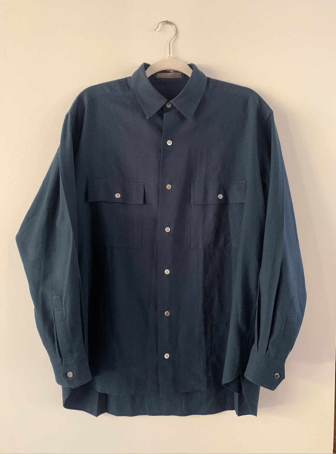 Pre-owned Yohji Yamamoto Late 80's Gabardine Military Shirt In Dark Blue