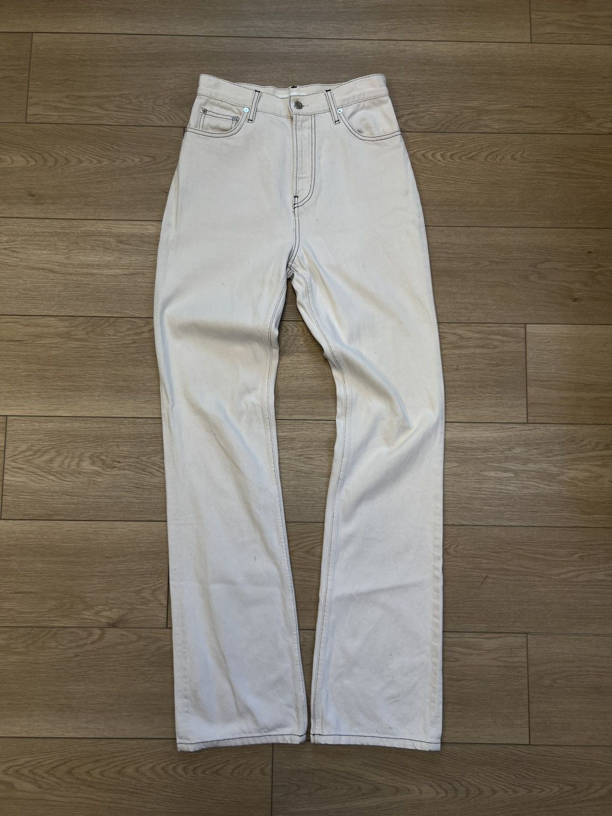 Helmut Lang Contrast Stitch White Flare Denim Denim