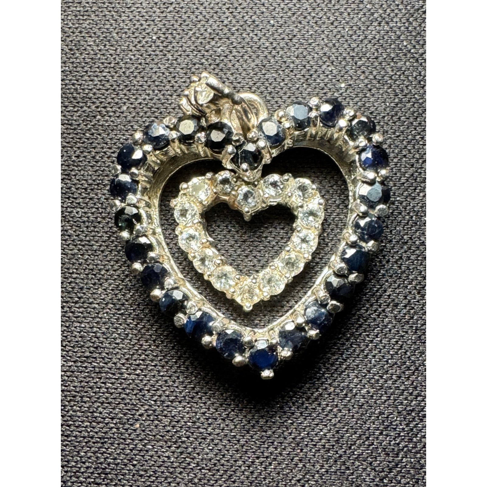 Other 925 Sterling Double Heart Pendant Blue and White Topaz Size ONE SIZE - 2 Thumbnail