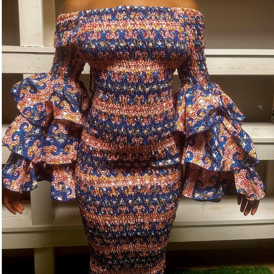 Other Handmade Blue & Red 70s Style African Strapless Dress Size M / US 6-8 / IT 42-44 - 5 Thumbnail