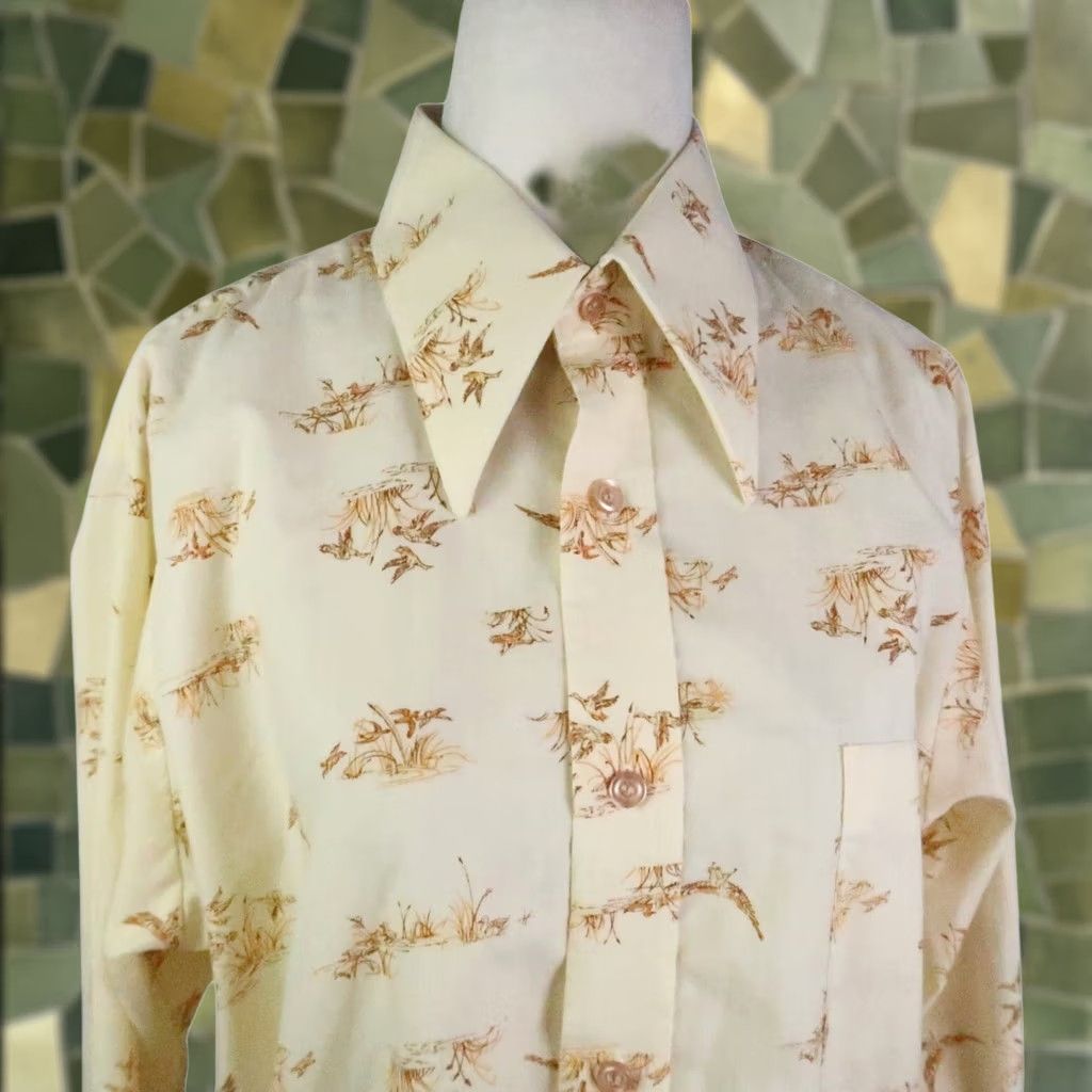 Vintage VINTAGE Nevarda Men's Western Shirt Yellow Duck Bird 70s 80s Button-Up Long Sleeve Snap Collar M Regular Cotton Polyester Cowboy Animals Men Size US M / EU 48-50 / 2 - 1 Thumbnail