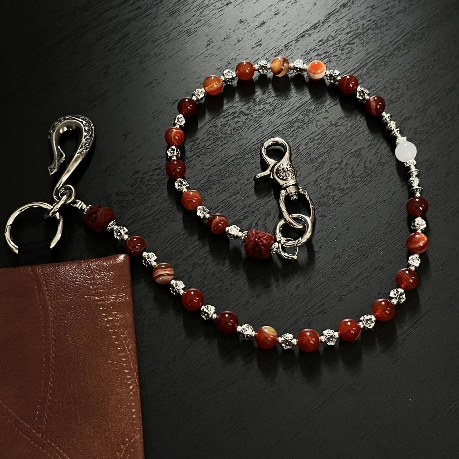 Jewelry Brown Beaded Wallet Chain with Silver Clasp Accessory Size ONE SIZE - 4 Thumbnail