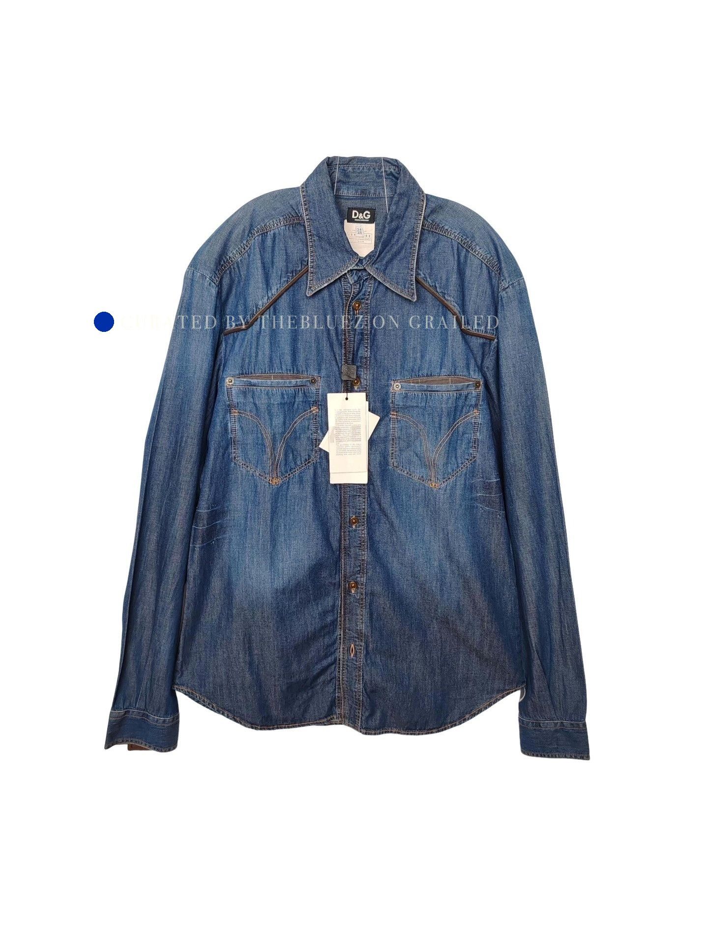 Dolce & Gabbana Blue Denim Long Sleeve Button-Up Shirt Size US M / EU 48-50 / 2 - 1 Thumbnail