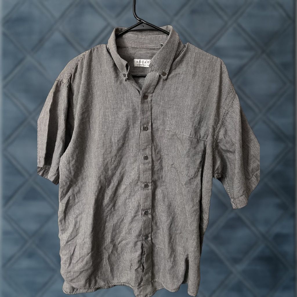 Vintage Bogari Shirt Button-Up Men Gray XL Short Sleeve Collared Check Vintage: No Size US XL / EU 56 / 4 - 1 Thumbnail