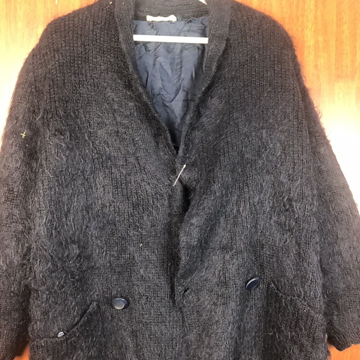 Vintage Blanct Dark Blue Shag Shaggy Fur Mohair Cardigan #7408 Size US XL / EU 56 / 4 - 7 Thumbnail
