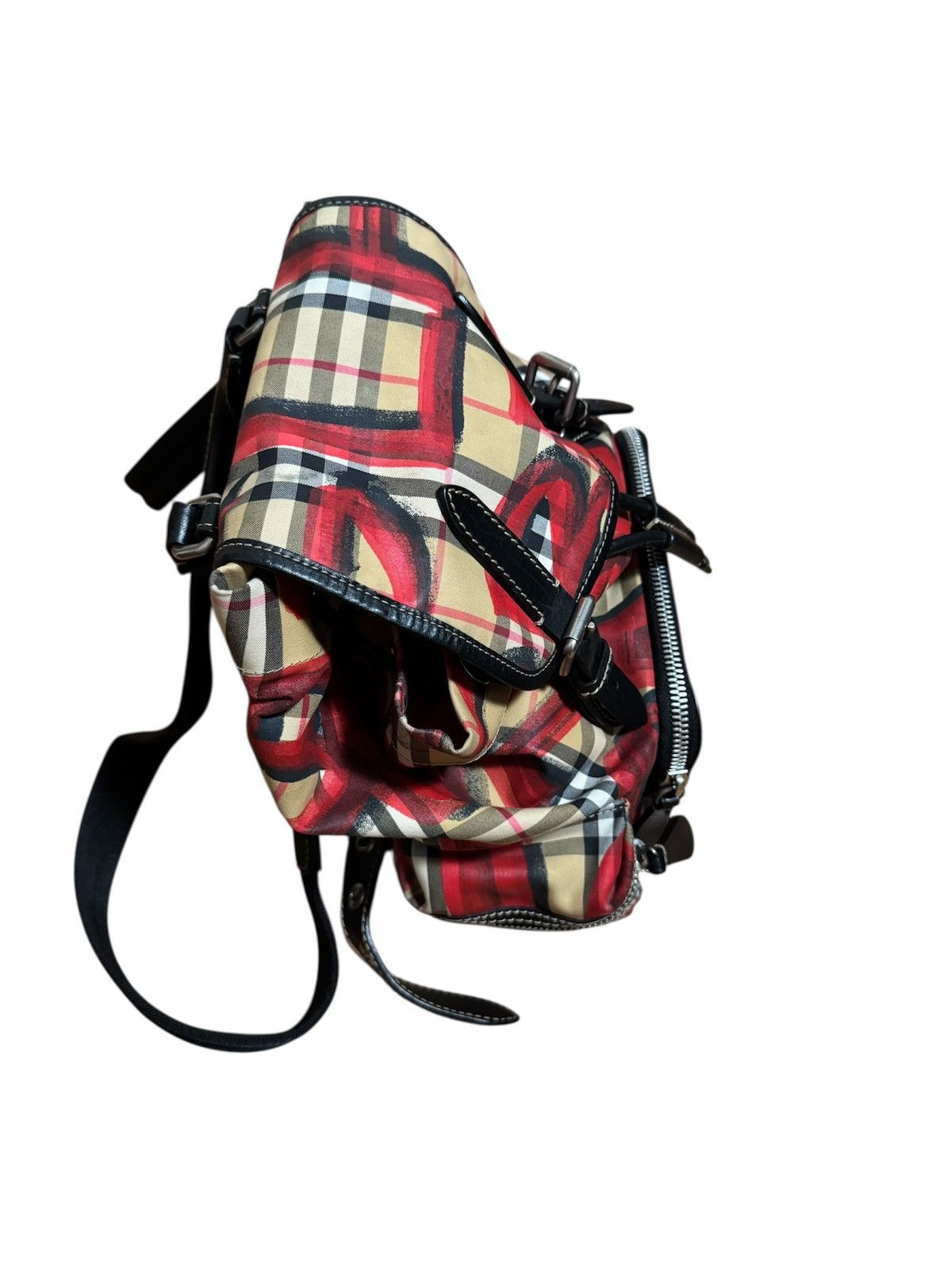 Burberry 🔥Rare Burberry Graffiti Nova Check Leather Canvas Backpack Size ONE SIZE - 3 Thumbnail