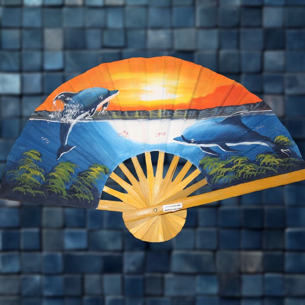 Vintage FAN SMALL HAND FAN WITH DOLPHINS OCEAN SUNSET #2 DOLPHINS HAND FAN 19 INCHES WIDE 12 INCHES CLOSED MONEY BACK GUARANTEE UNBRANDED MENS WOMENS Size ONE SIZE - 1 Thumbnail