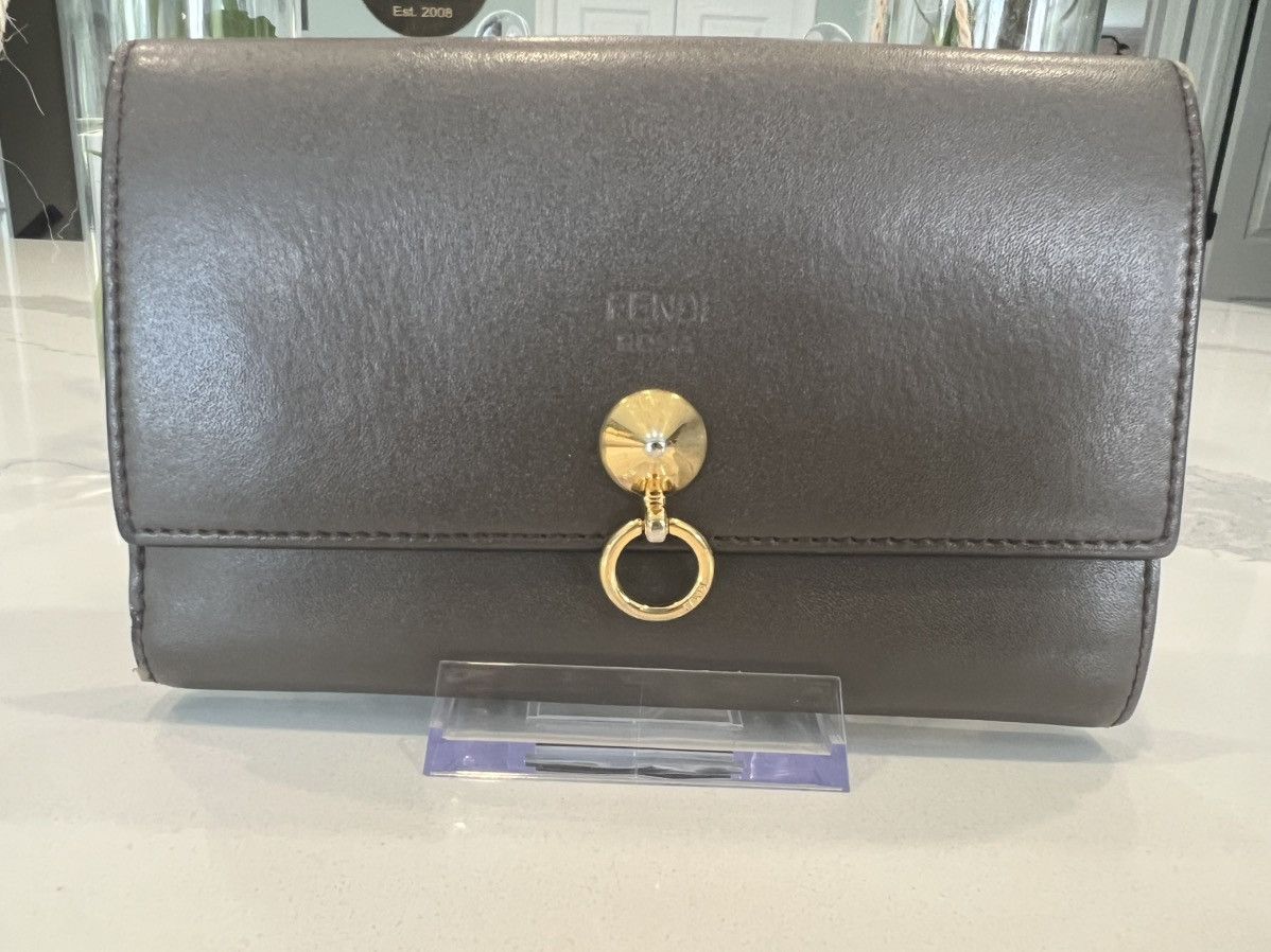 Fendi Fendi Kan I Leather Wallet w/ Ring Closure + Gunmetal Chain Size ONE SIZE - 3 Thumbnail