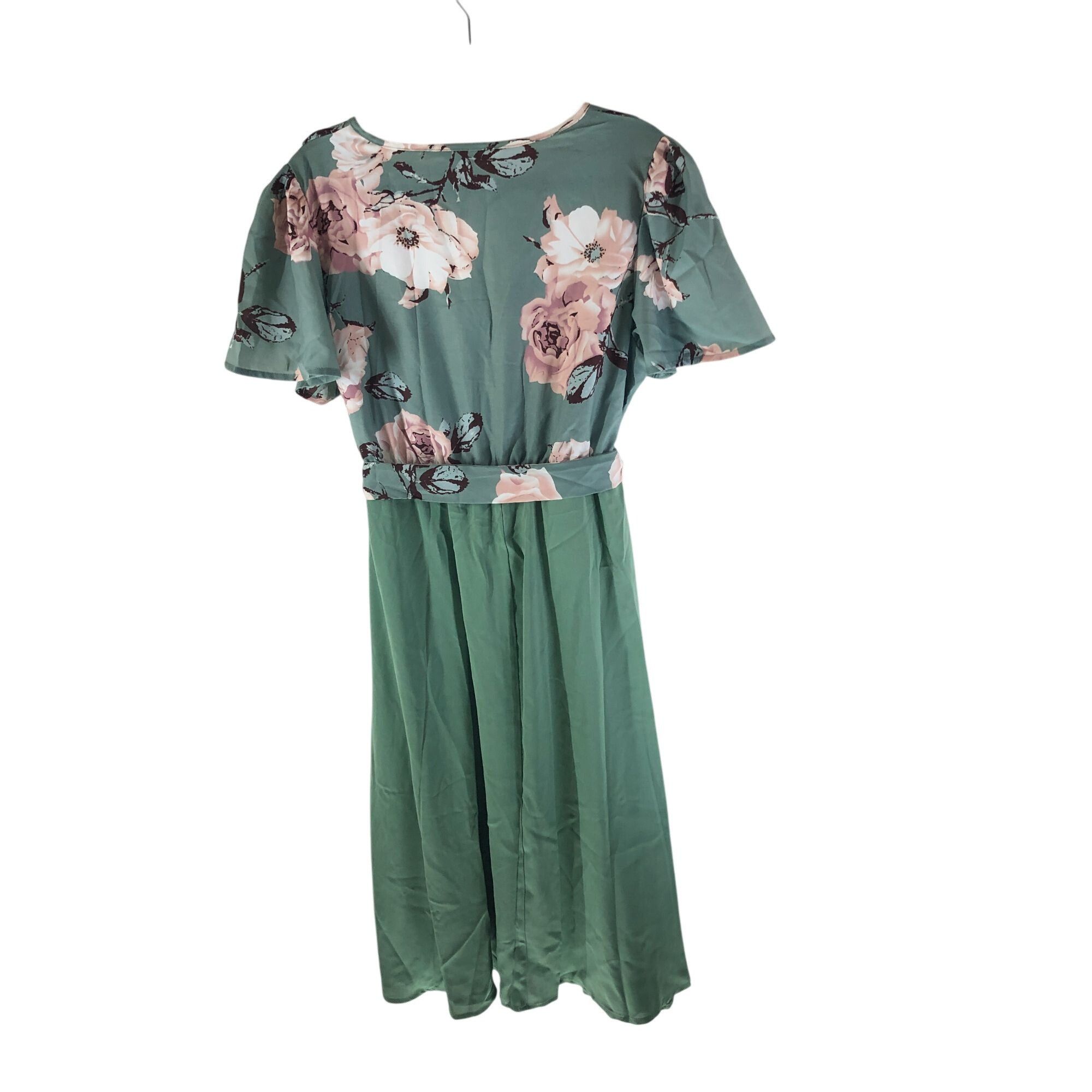 Other Bloomchic Dress Belted Surplice Neckline A Line Green Floral Size L / US 10 / IT 46 - 2 Thumbnail