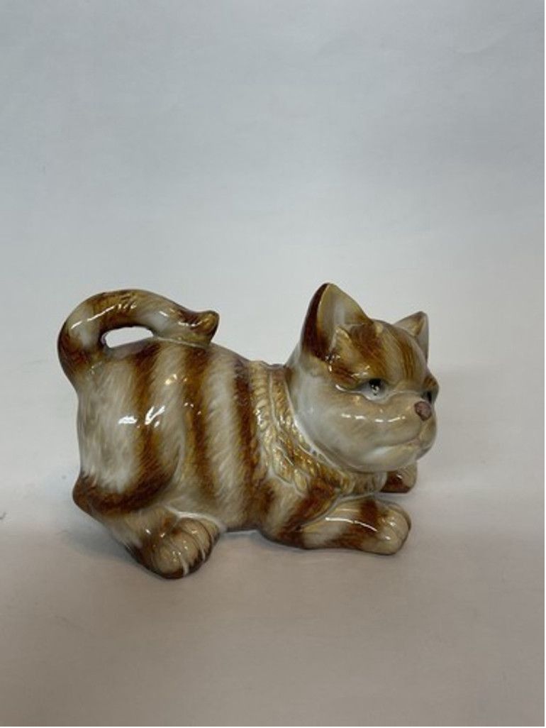 The Unbranded Brand VTG Cat Ceramic Glazed Striped Cat Crouch Laying Down Kitten Size ONE SIZE - 8 Thumbnail