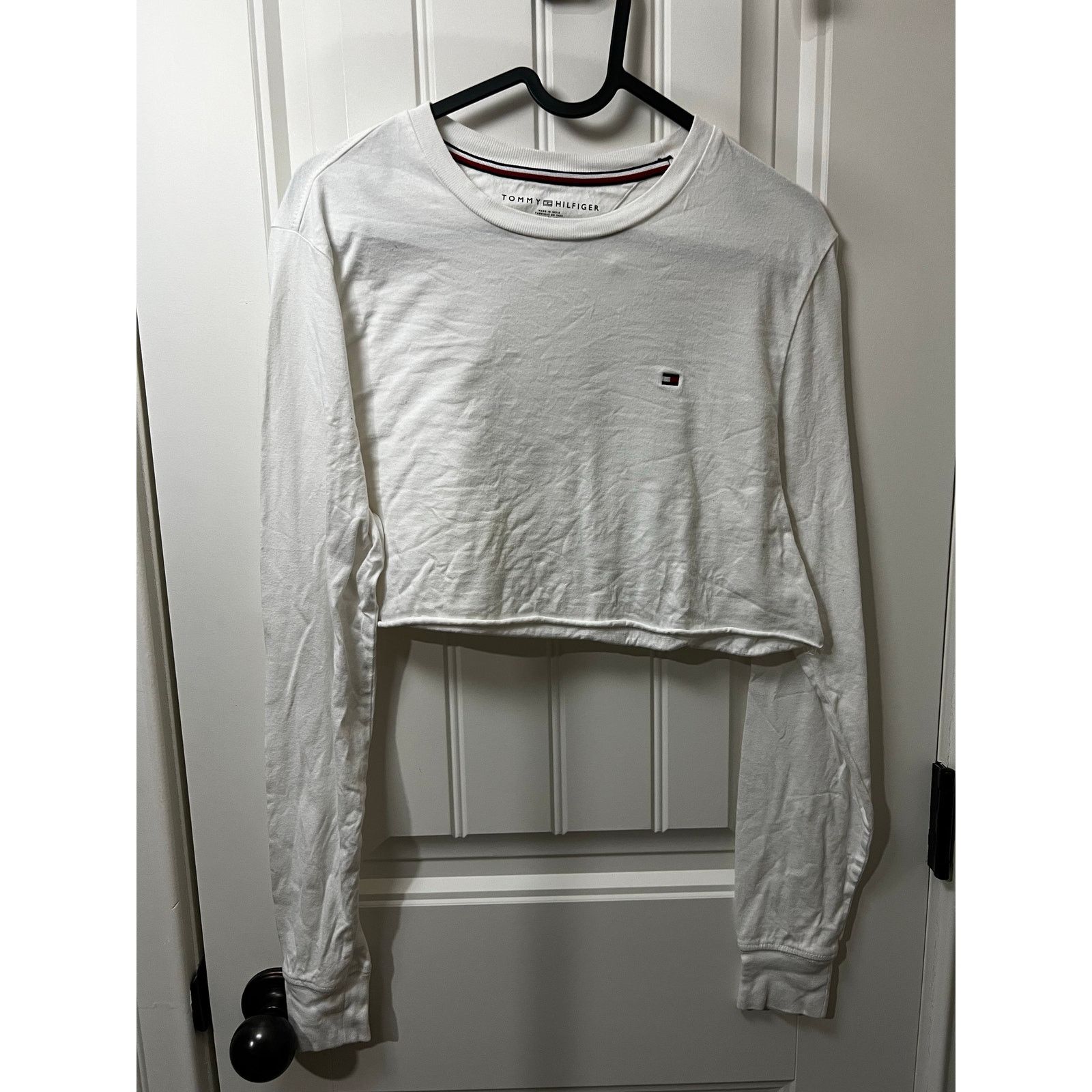 Tommy Hilfiger Tommy Jeans Cropped Long Sleeve T-Shirt ribbed neck stretch Size XS / US 0-2 / IT 36-38 - 2 Thumbnail