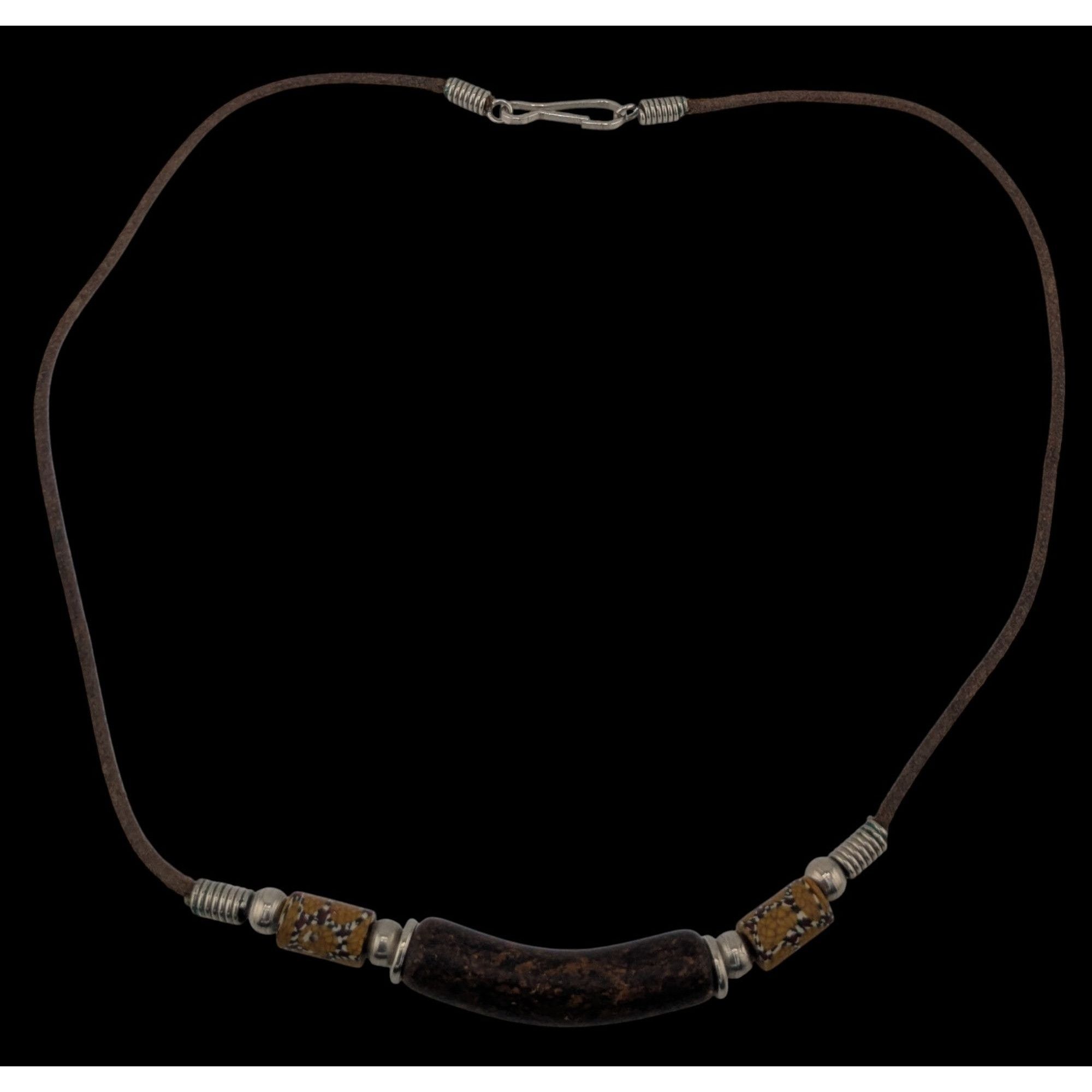 Other Vintage 90s Rustic Brown Cord Necklace With Polymer Clay Bea Size ONE SIZE - 2 Thumbnail