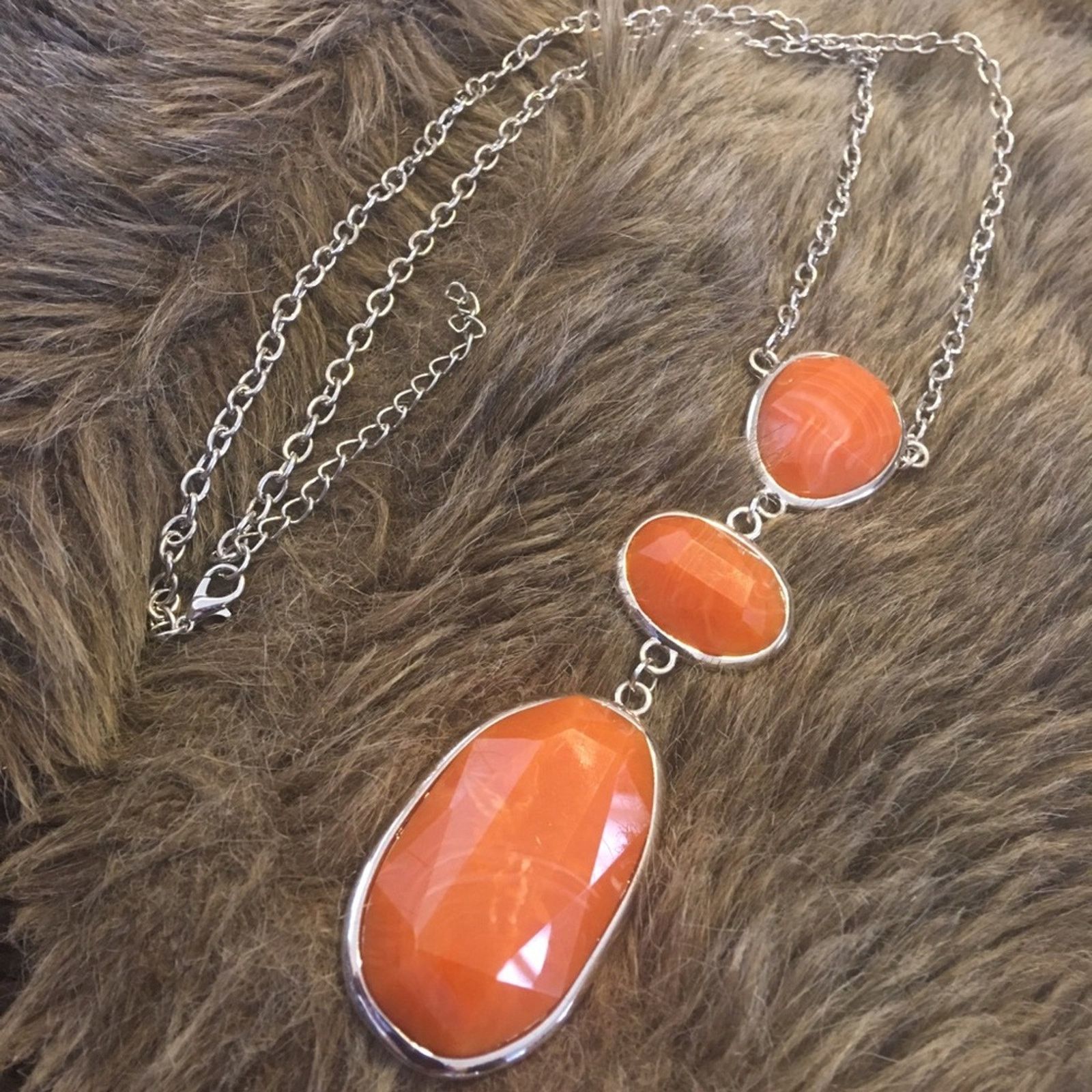 Jewelry Faceted marble tangerine stone long necklace Size ONE SIZE - 5 Thumbnail