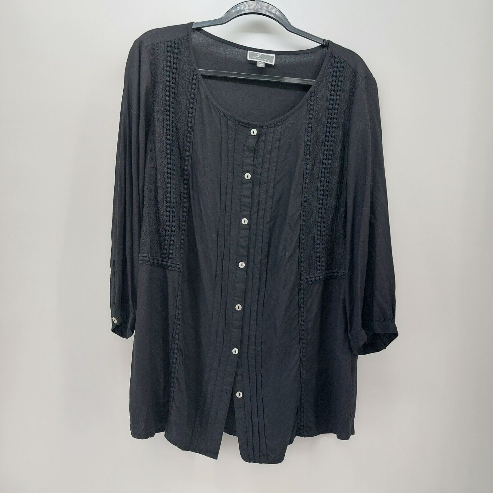 Other JM Collection Womens Black 3/4 Sleeve Blouse Pleated Button Size XL / US 12-14 / IT 48-50 - 9 Thumbnail