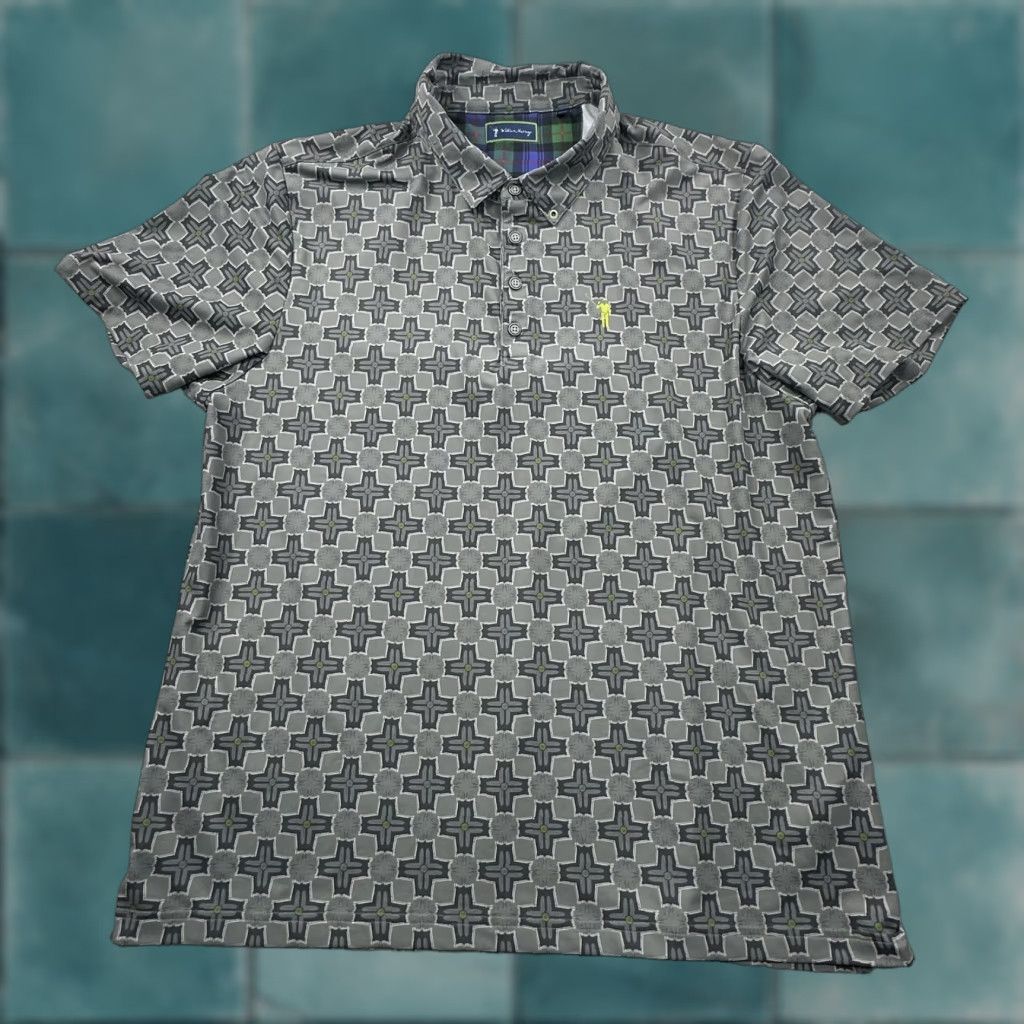 William Murray Polo Shirt Mens XL Gray Geometric Golf Performance Stretch Casual