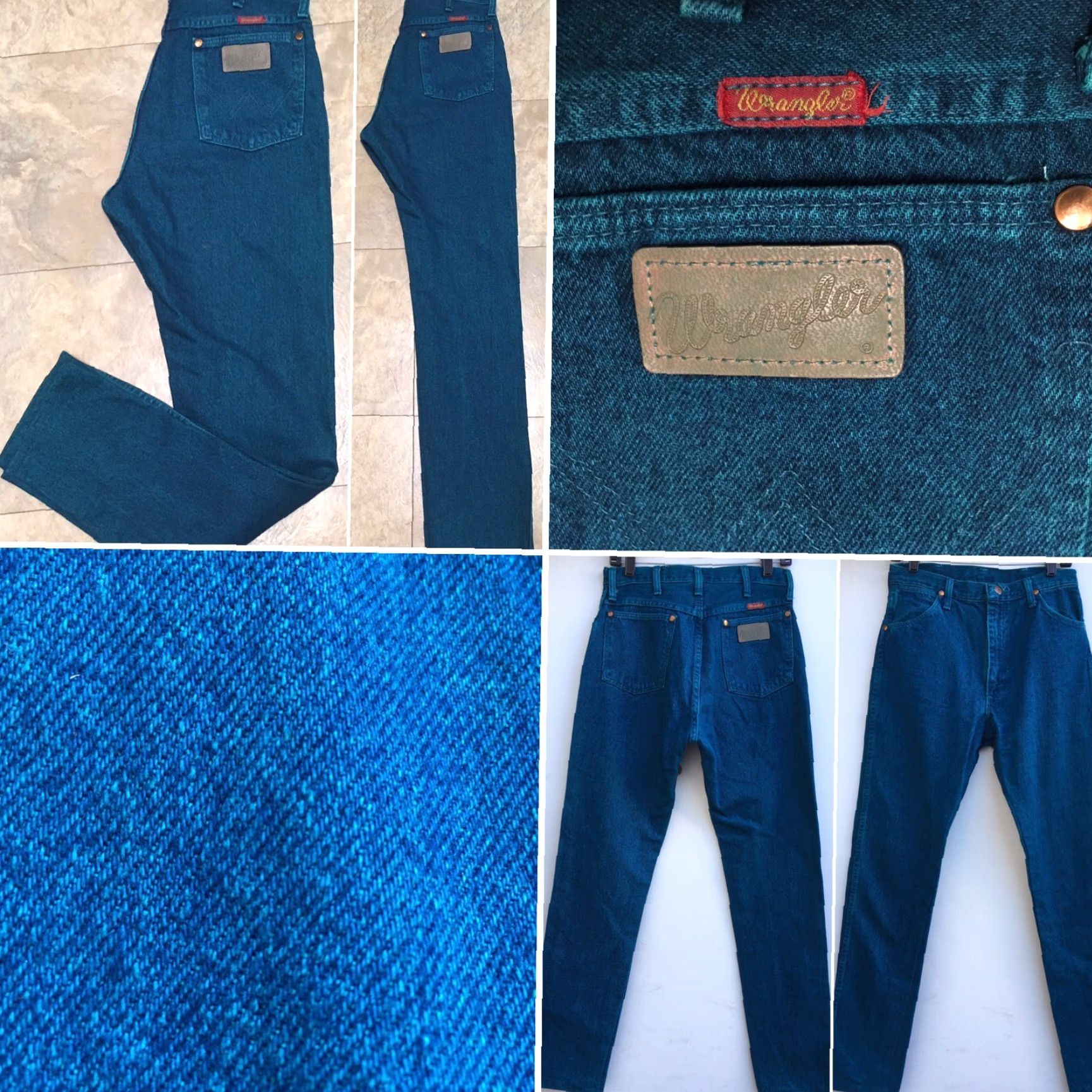 VINTAGE Wrangler Jeans High Waist Blue Green Made In USA Sz 11 30 In Waist Rockabilly Denim Jeans Mens Womens