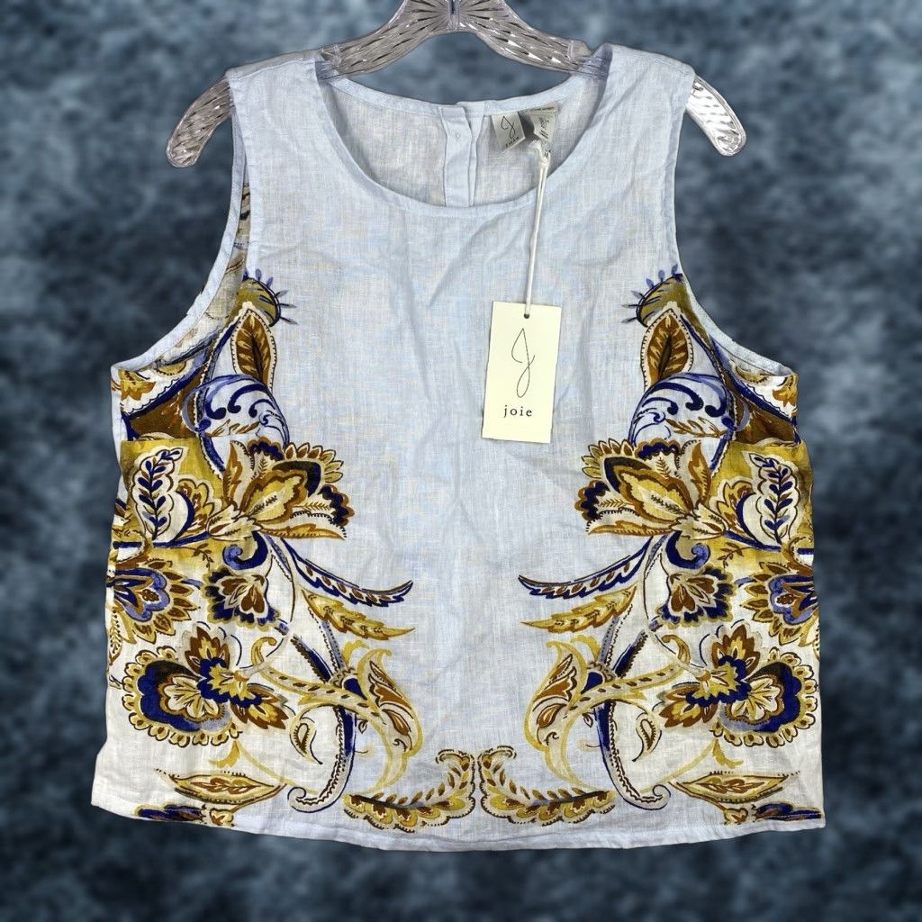 Joie JOIE Linen Top Women L Button-Up Beach Colorful Floral Sleeveless V-Neck Blue - NWT, Lightweight, Spring/Summer, Casual, Regular Fit Size L / US 10 / IT 46 - 1 Thumbnail