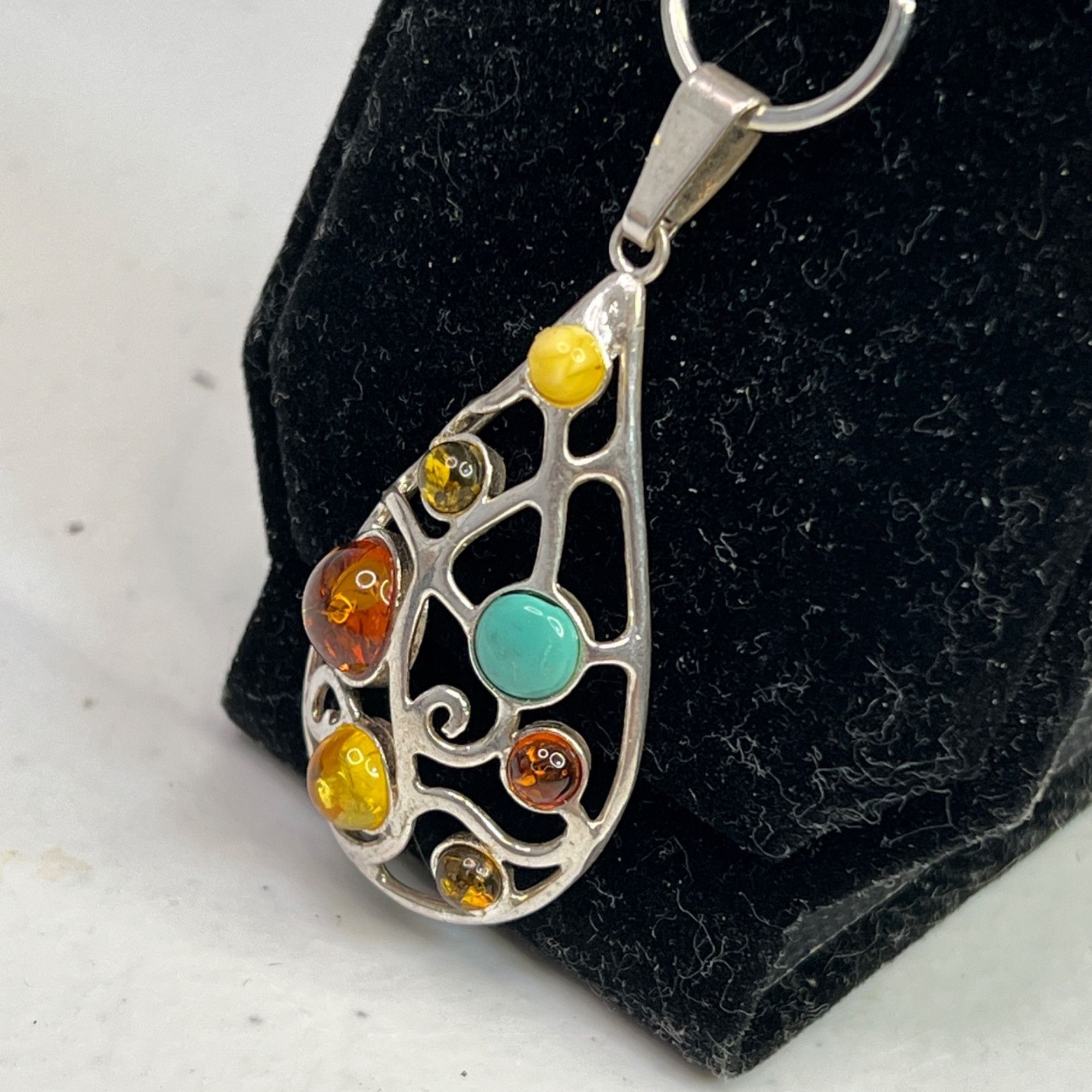 Other Teardrop Sterling Silver Pendant W/ Multi-Color Amber Stones Size ONE SIZE - 4 Thumbnail