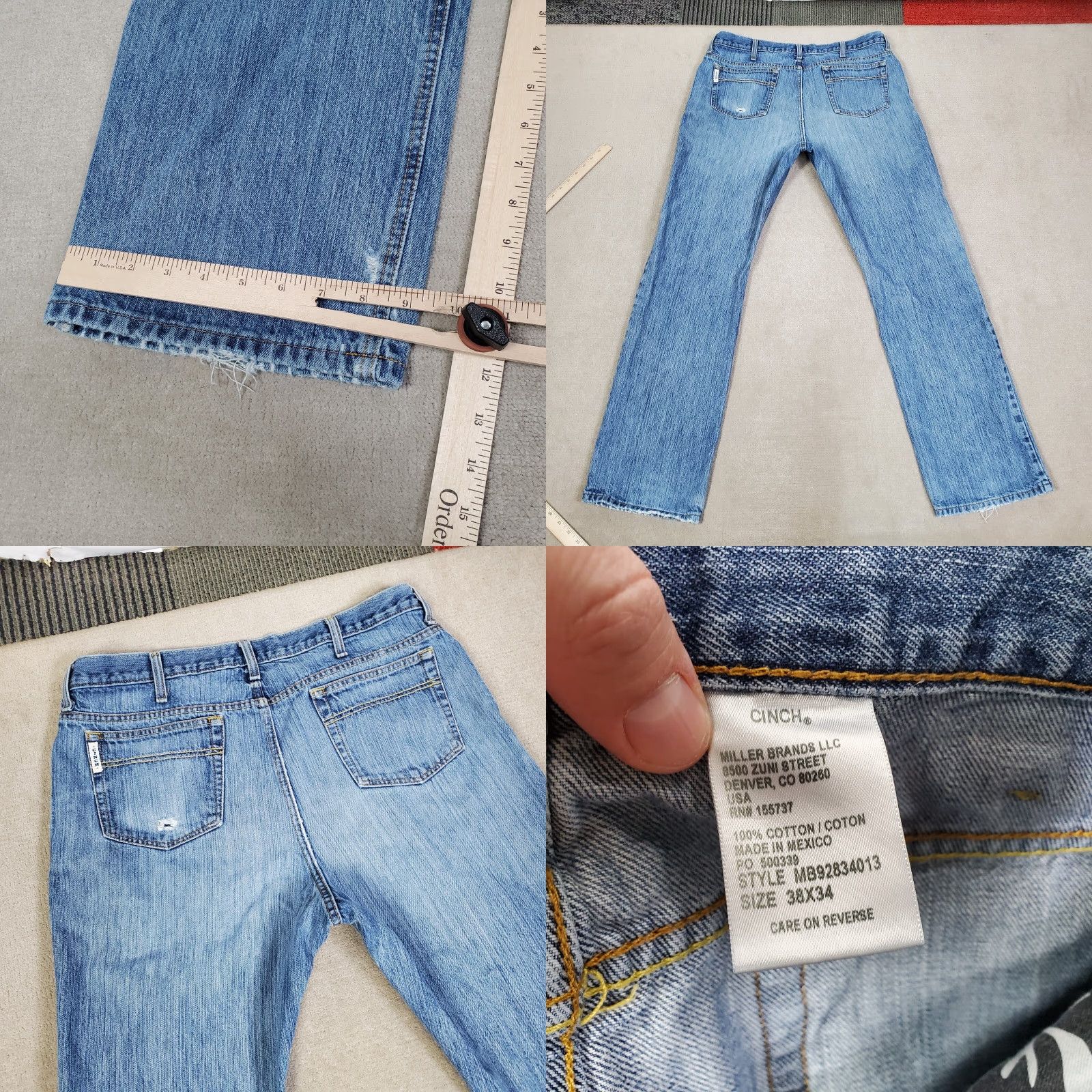 Vintage Cinch Jeans Mens 38x34 Blue Relaxed Fit Straight Leg Distressed White Label Fade Shirt? Size US 38 / EU 54 - 8 Thumbnail