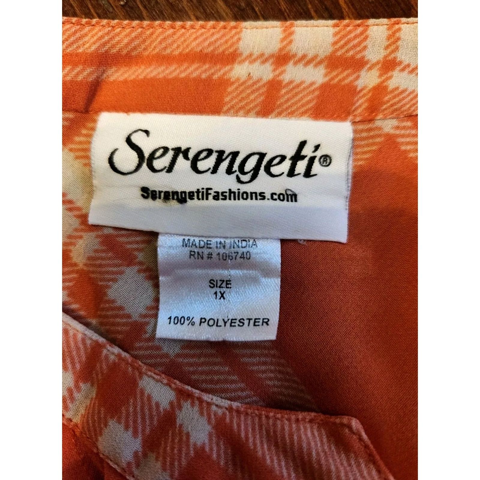 Vintage Serengeti Plaid Orange White Pleated Western Semi Sheer Top Boho 1X Women Blouse Pocketless? Size XL / US 12-14 / IT 48-50 - 7 Thumbnail