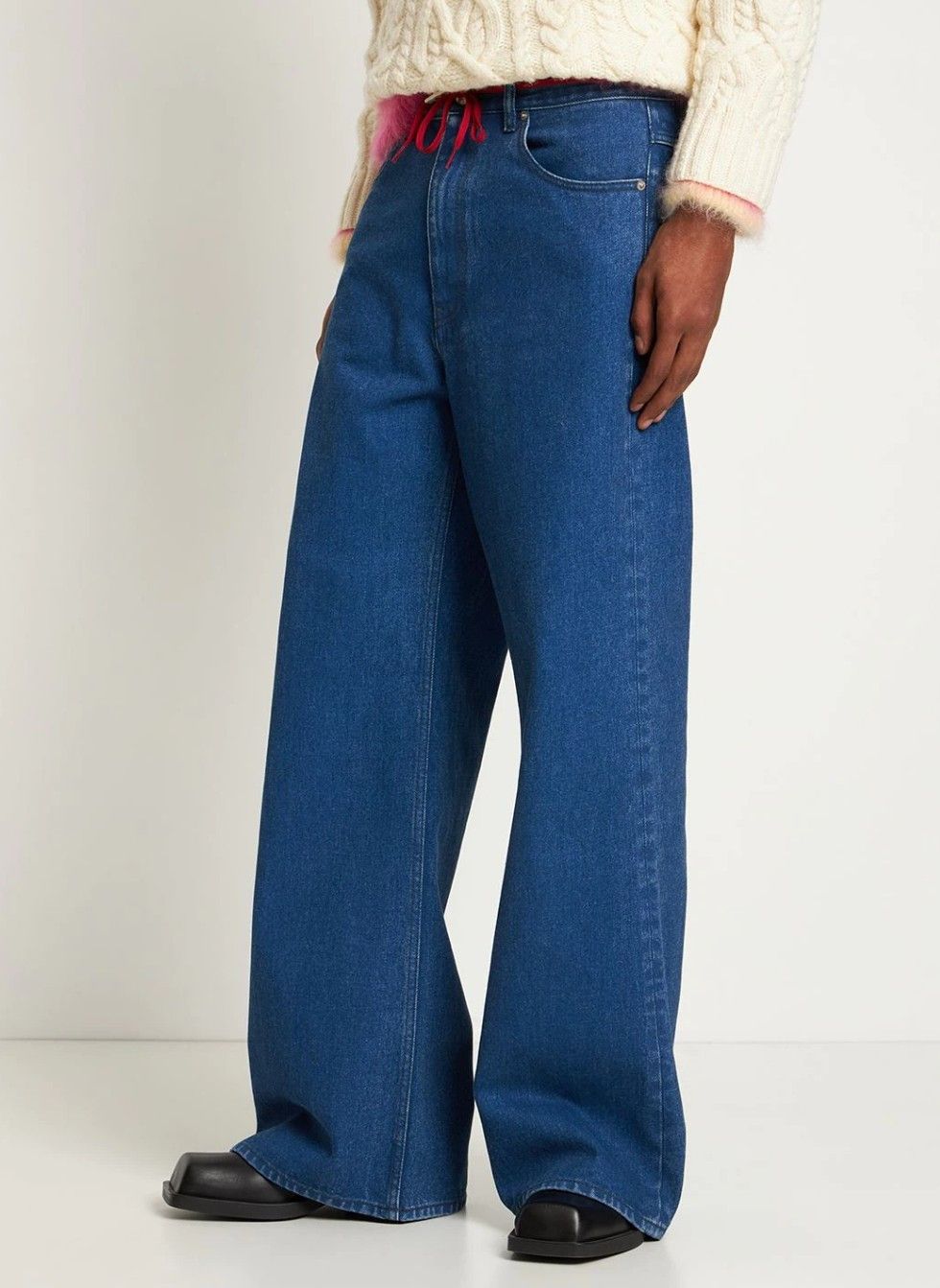 Image of Marni Wide Leg Bleached Coated Denim in Blue, Men's (Size 30)