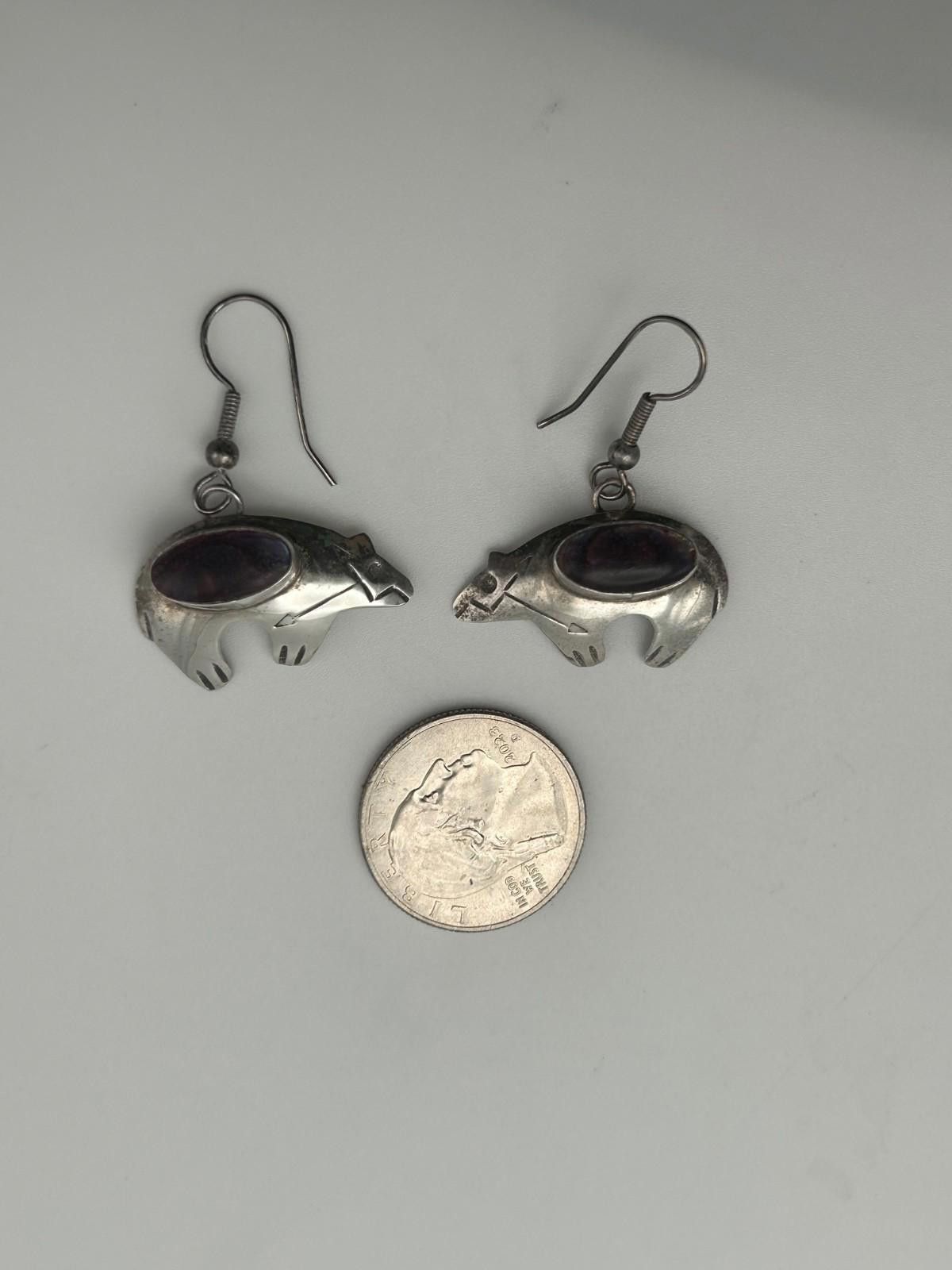 Other Sterling Silver Navajo Abalone Inlay Bear Earrings Native Size ONE SIZE - 1 Thumbnail