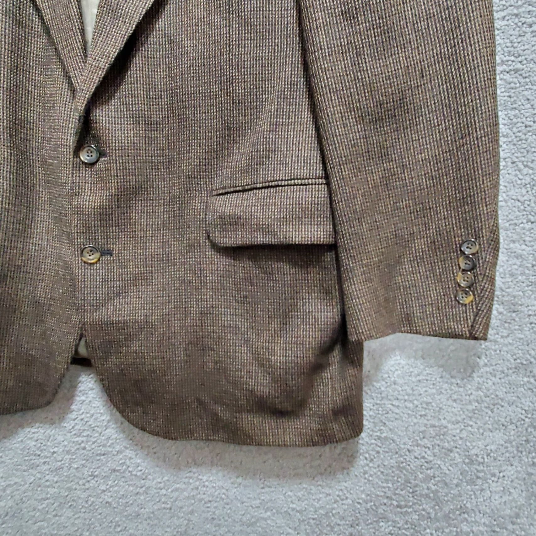 Oscar De La Renta Oscar de la Renta Blazer Men 46 L Brown Single Breasted Houndstooth Dad Grandpa Wool Tweed Notch Lapel Vintage No Size 46R - 7 Thumbnail