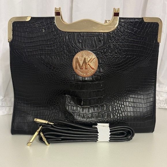 Other MK Dupe Black Croc Embossed Bag with Gold Accents Size ONE SIZE - 13 Thumbnail