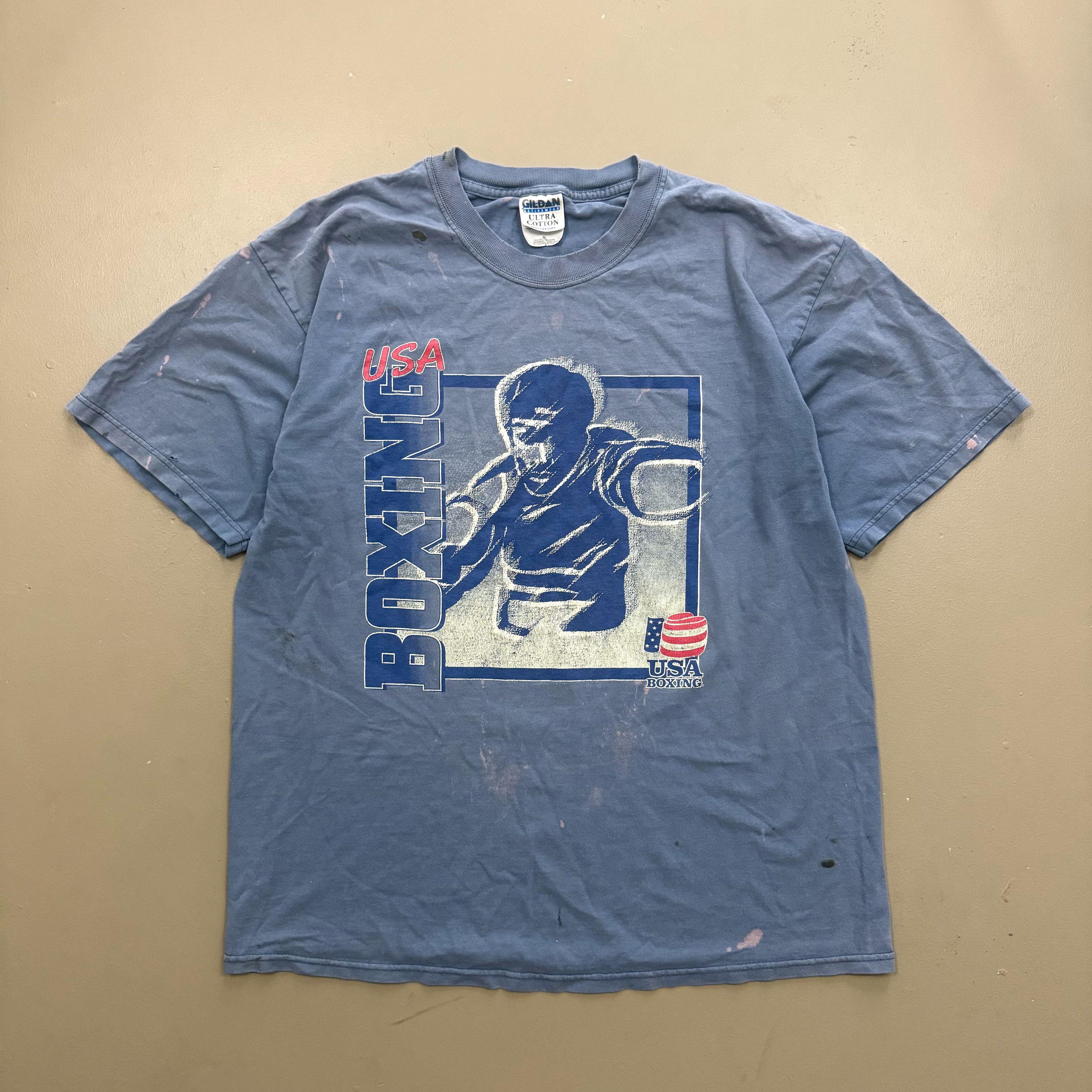 image of Vintage VTG Faded Distressed Official Usa Boxing Graphic T Shirt in Faded Blue, Men's (Size XL)