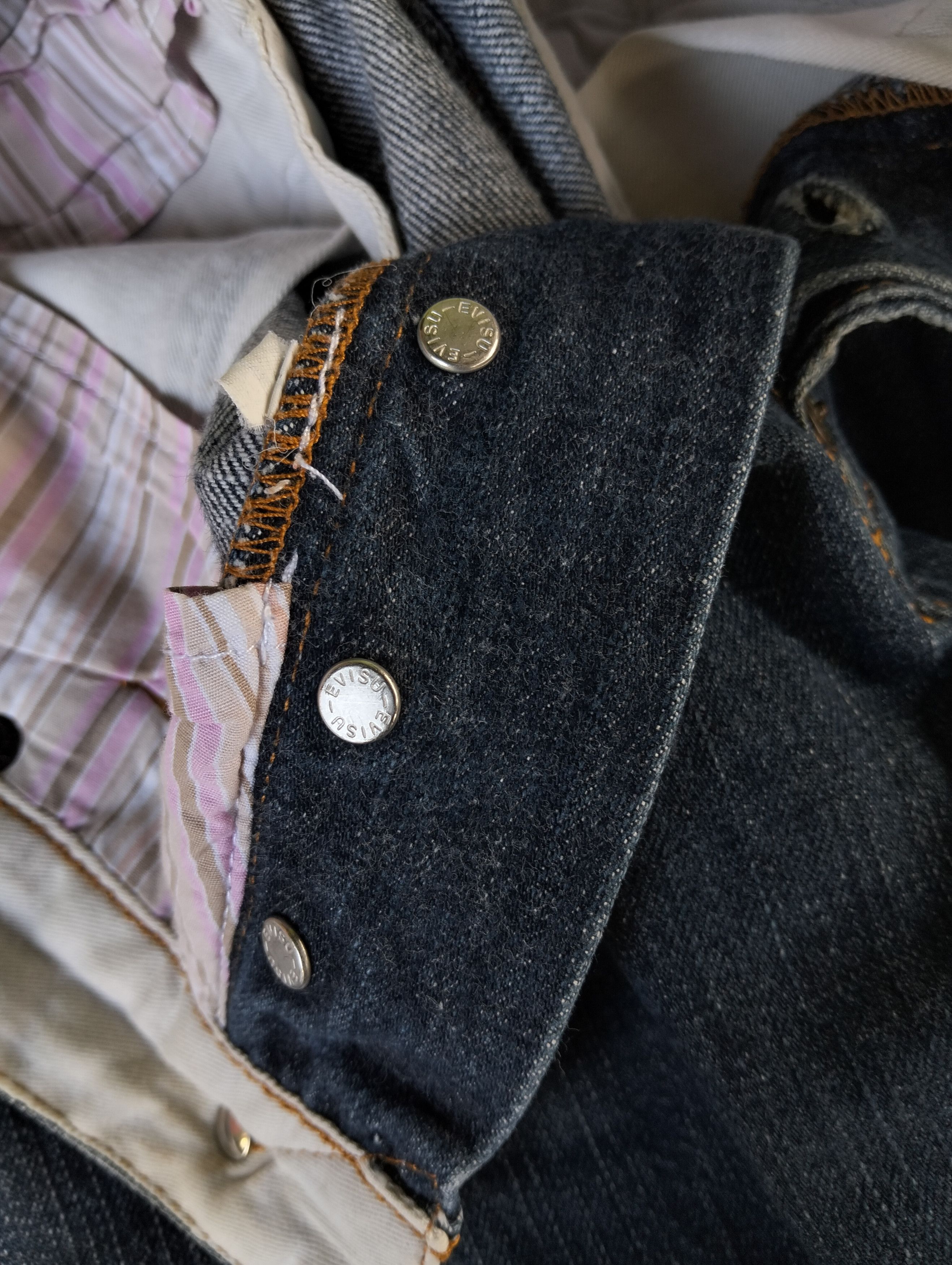 Evisu Evisu Paris Button Fly Red Line Selvedge Buckle Back Denim Size US 31 - 14 Thumbnail