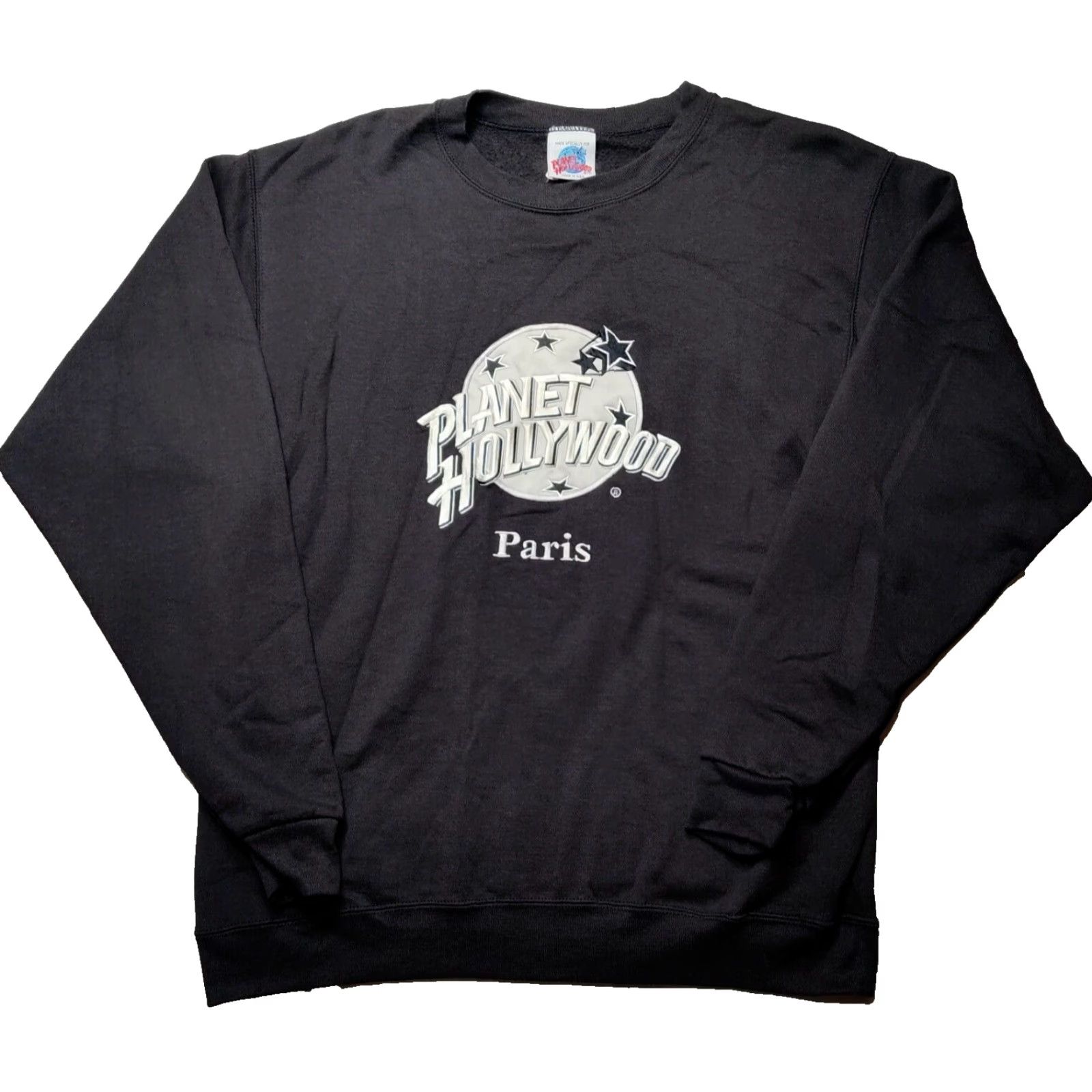 Planet Hollywood VTG PLANET HOLLYWOOD PARIS Men Large Black Pullover Sweatshirt EUC Embroidered Patch Shirt Size US L / EU 52-54 / 3 - 2 Thumbnail