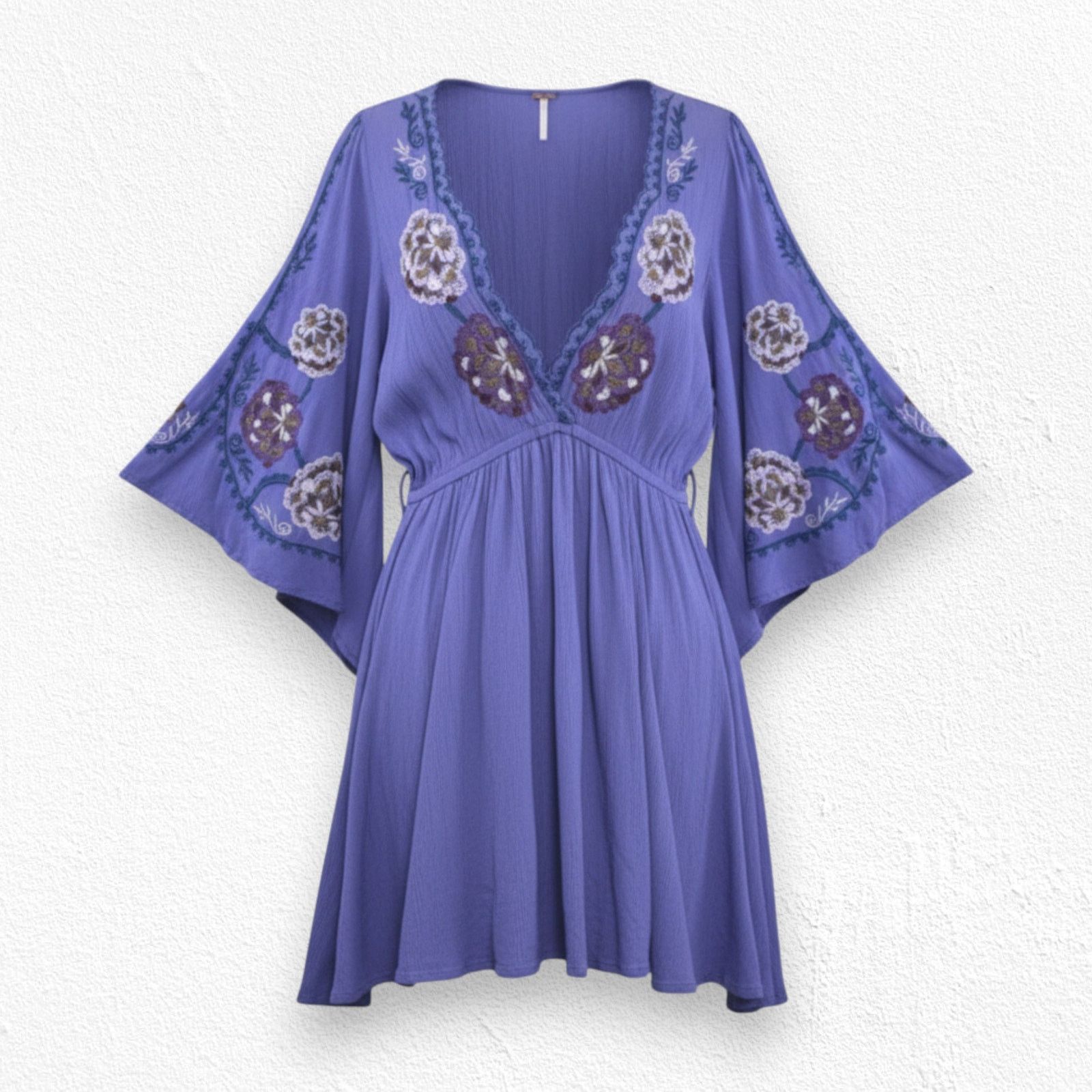 Free People Periwinkle Blue Embroidered Boho Mini Dress Size Small Size S / US 4 / IT 40 - 1 Thumbnail